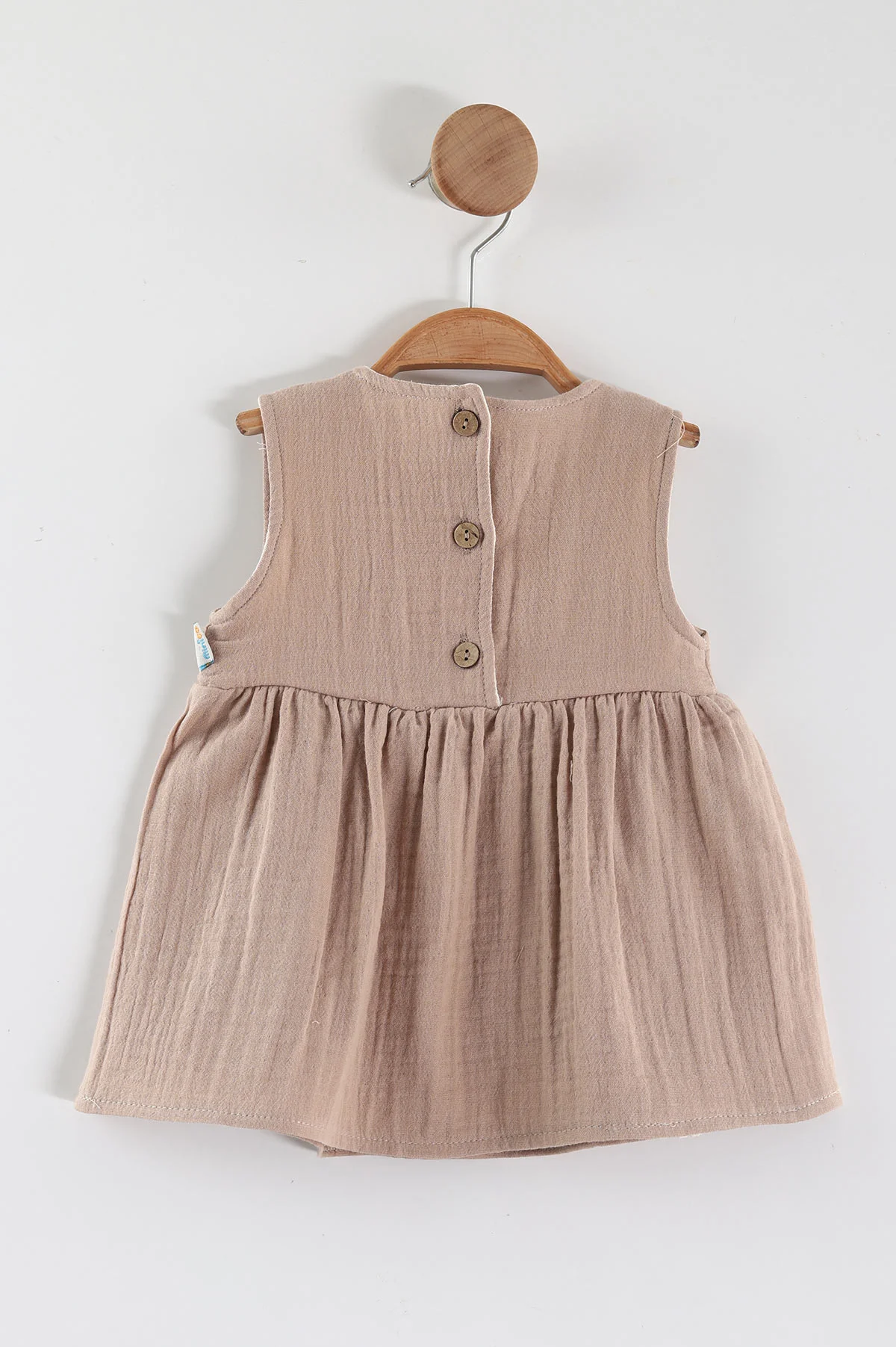 Kahve (6-24 Ay) Boyuna Örgü İşlemeli Kız Bebek Müslin Elbise 449575