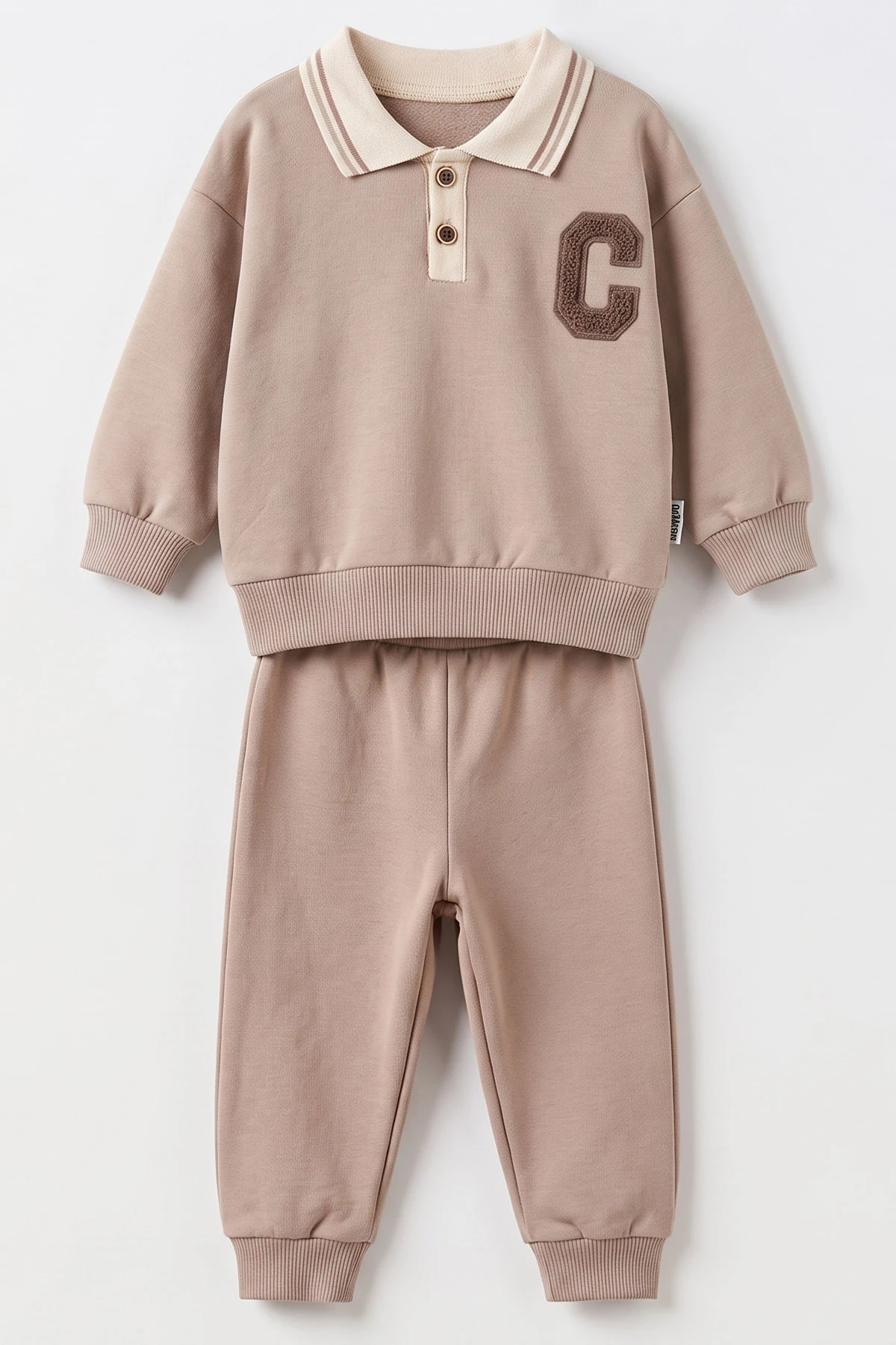 Kahve (6-24 Ay) C Nakışlı Polo Yaka 2 İp Erkek Bebek Takım 493936