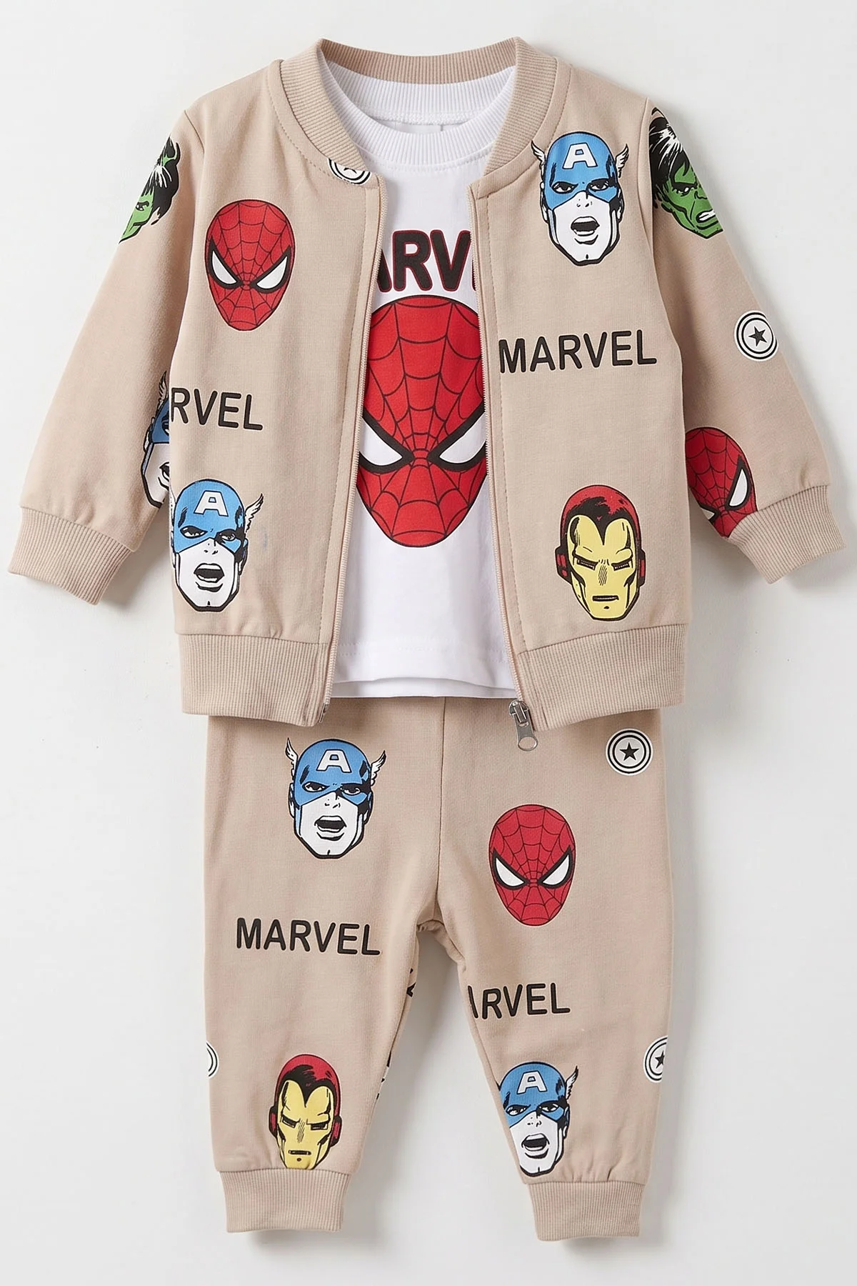 Kahve (6-24 Ay) Karakter Baskılı Hırkalı Erkek Bebek 3'lü Takım 485298