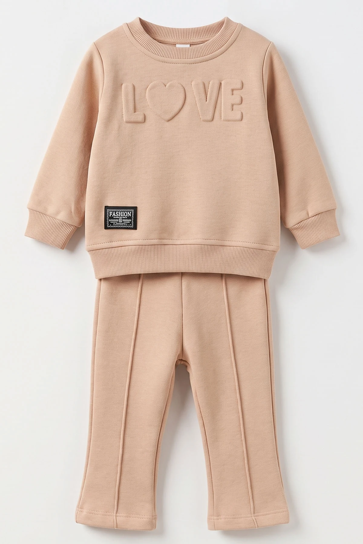 Kahve (6-24 Ay) Love Kabartma Baskılı 3 İp Şardonlu Kız Bebek 2'li Takım 495615