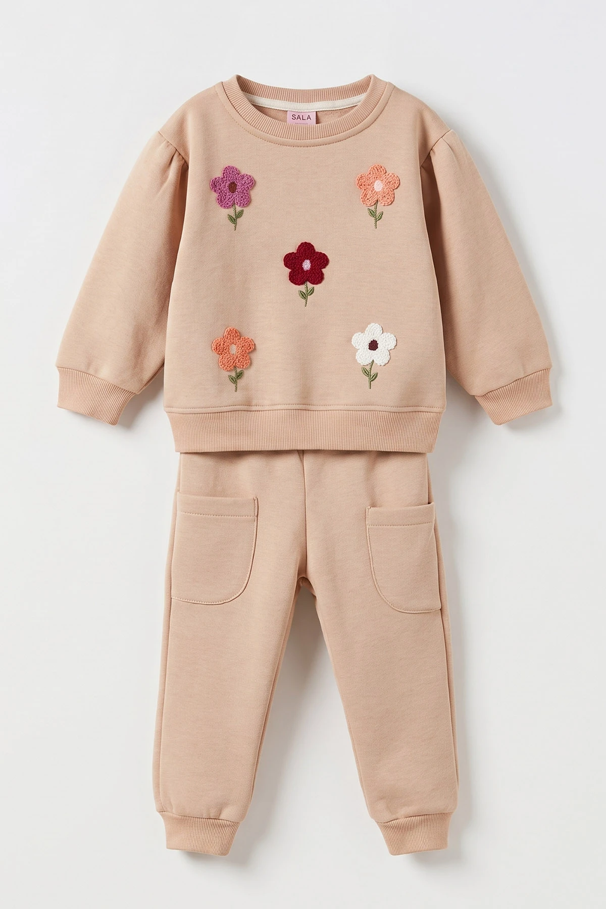Kahve (6-24 Ay) Papatya Nakışlı   3 İp Şardonlu Kız Bebek Kışlık Takım 497250