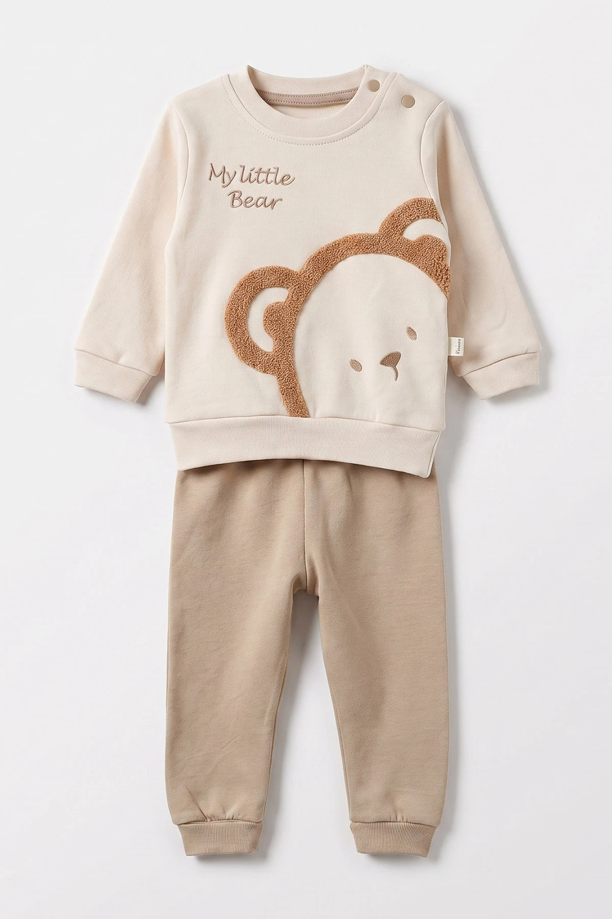 Kahve (6-24 Ay) Süzene Ayıcık Nakışlı  Erkek Bebek 2'li Takım 472847