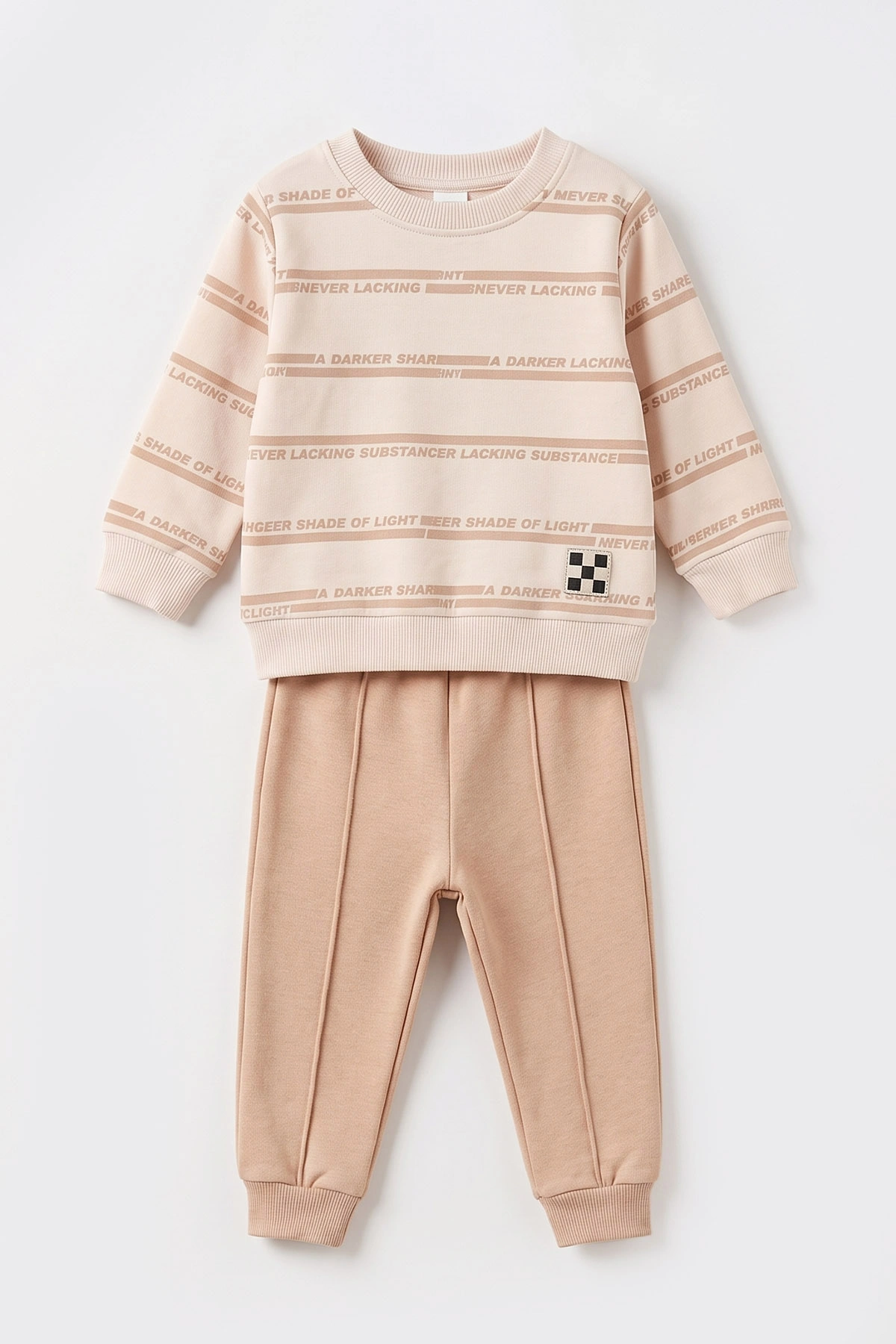 Kahve (6-24 Ay) Yazı Baskılı 3 İp Şardonlu Erkek Bebek 2'li Takım 495621
