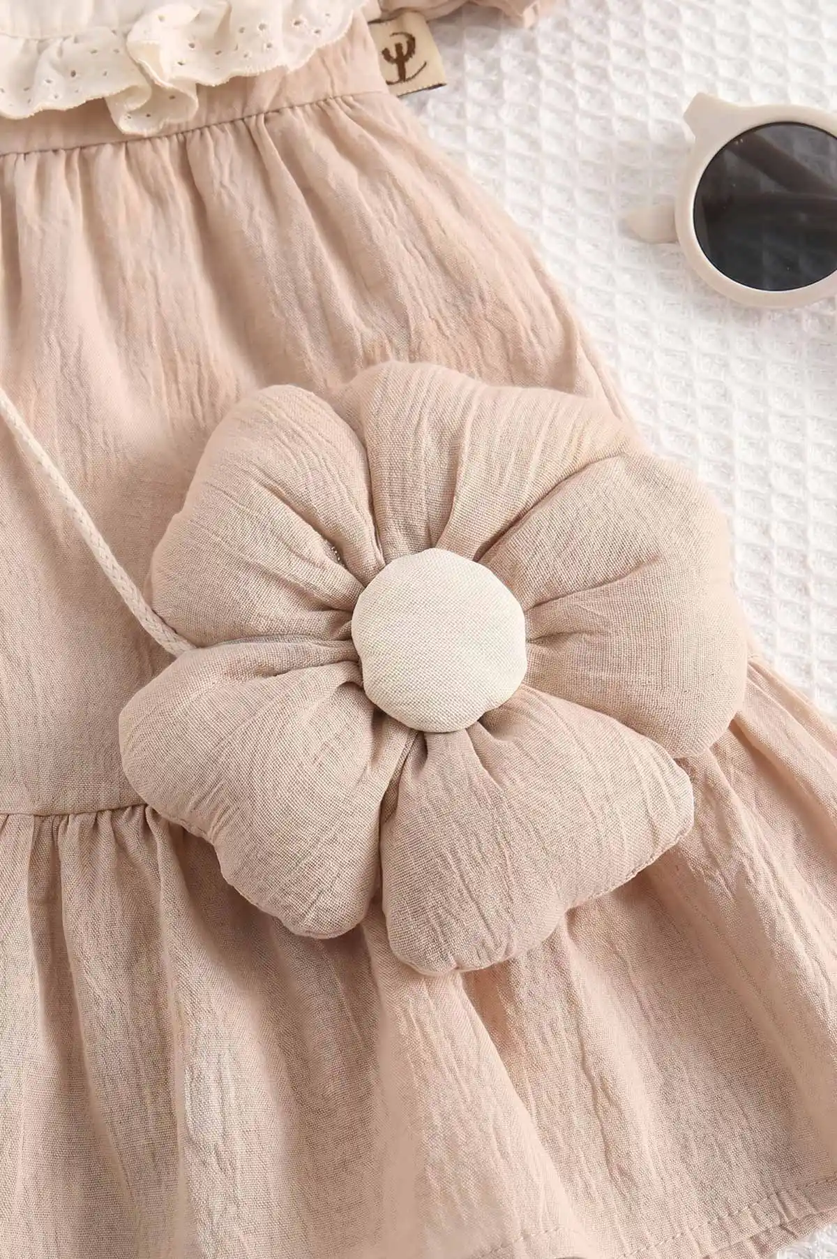 Kahve (6-24 Ay)Yakası Nakışlı Fistolu Müslin Kız Bebek Elbise 467273