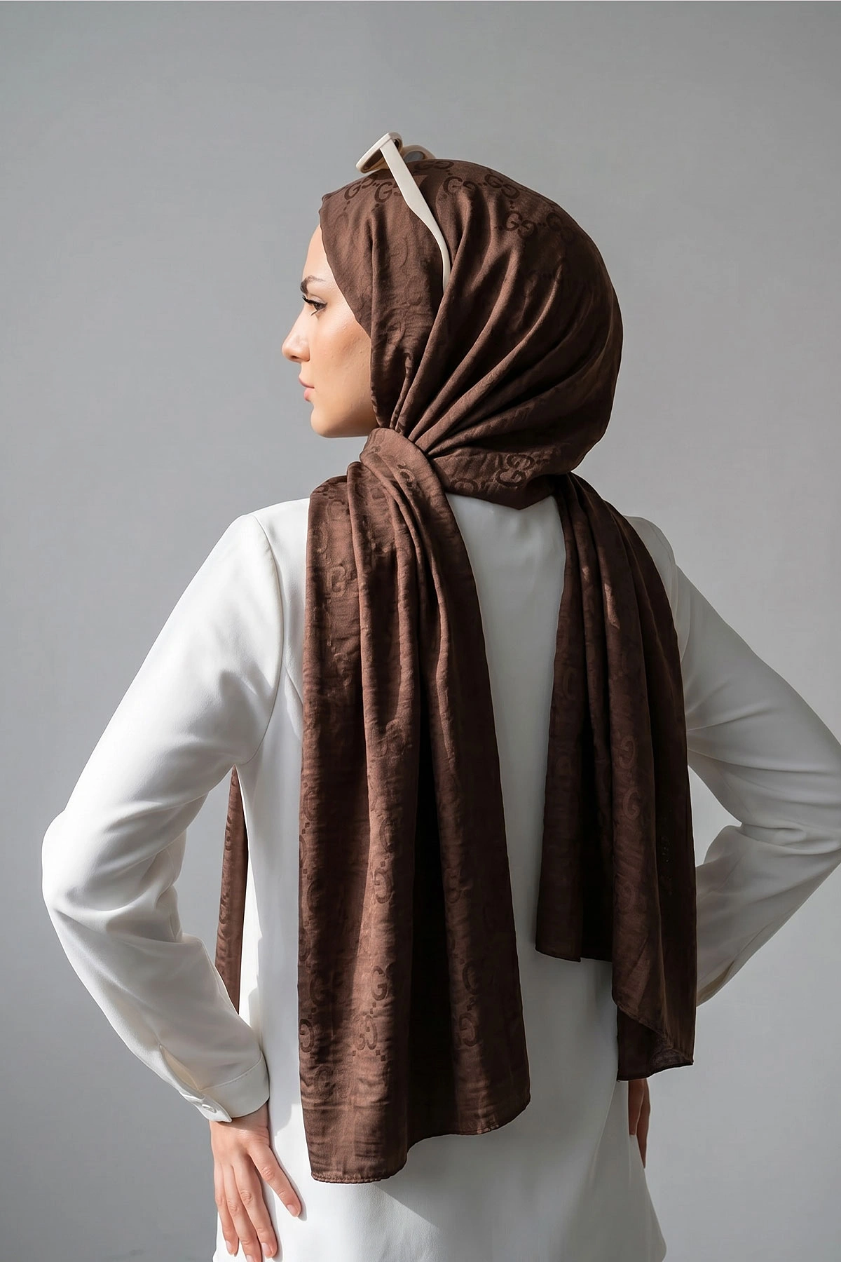 Kahve 70x180 Cm Elegance Premium Pamuk Jakar Şal 475021