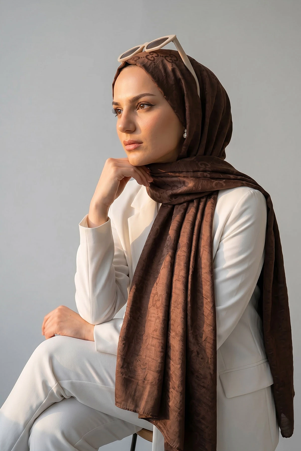 Kahve 70x180 Cm Elegance Premium Pamuk Jakar Şal 475021