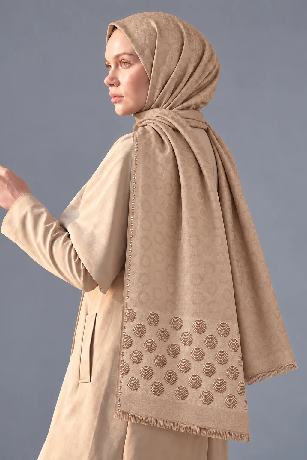 Kahve 70x180 Cm Luna Premium Jakarlı Pamuk Şal 494100