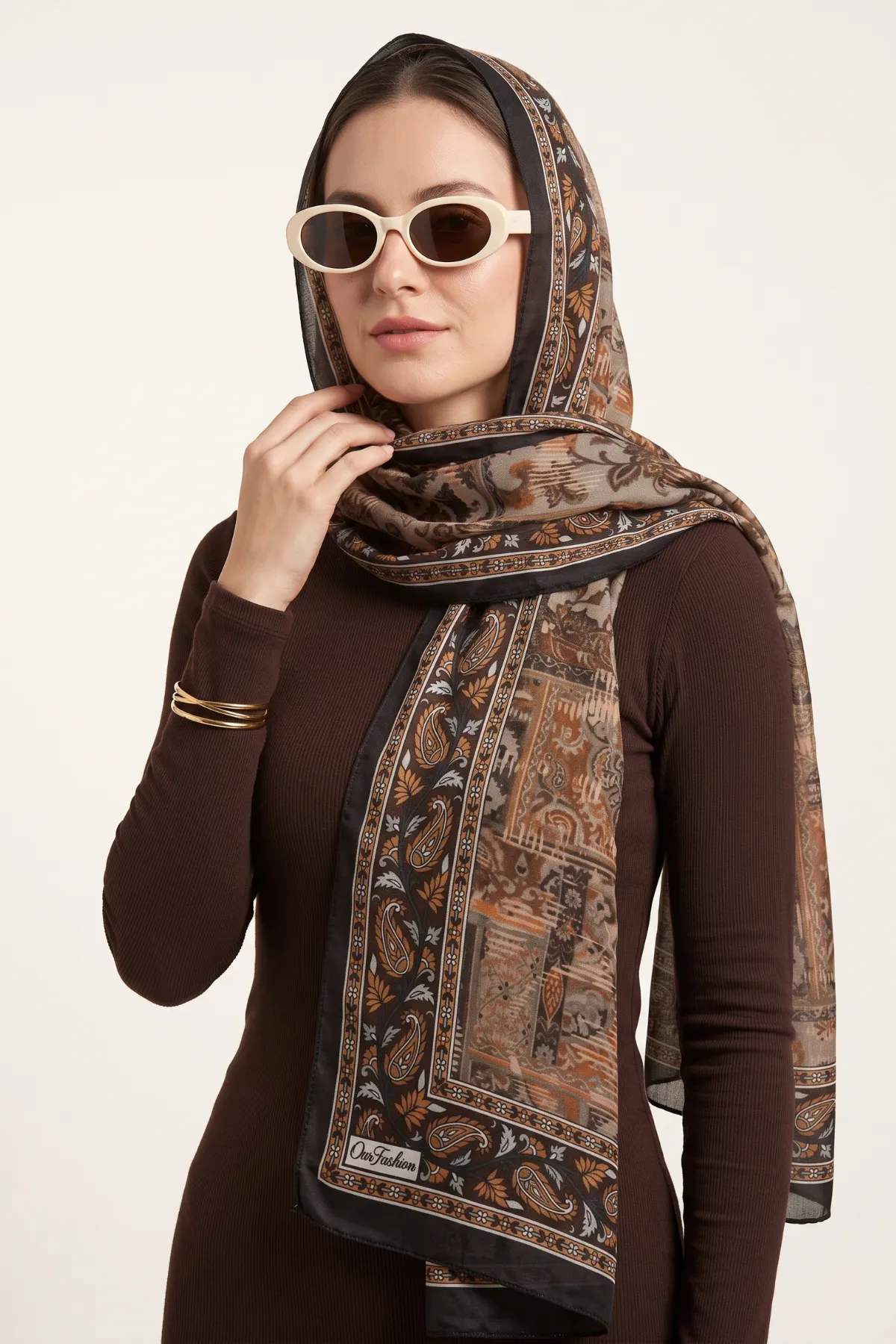 Kahve 75x180 Cm Our Fashion Dijital Baskılı Desenli Soft Şal 408646