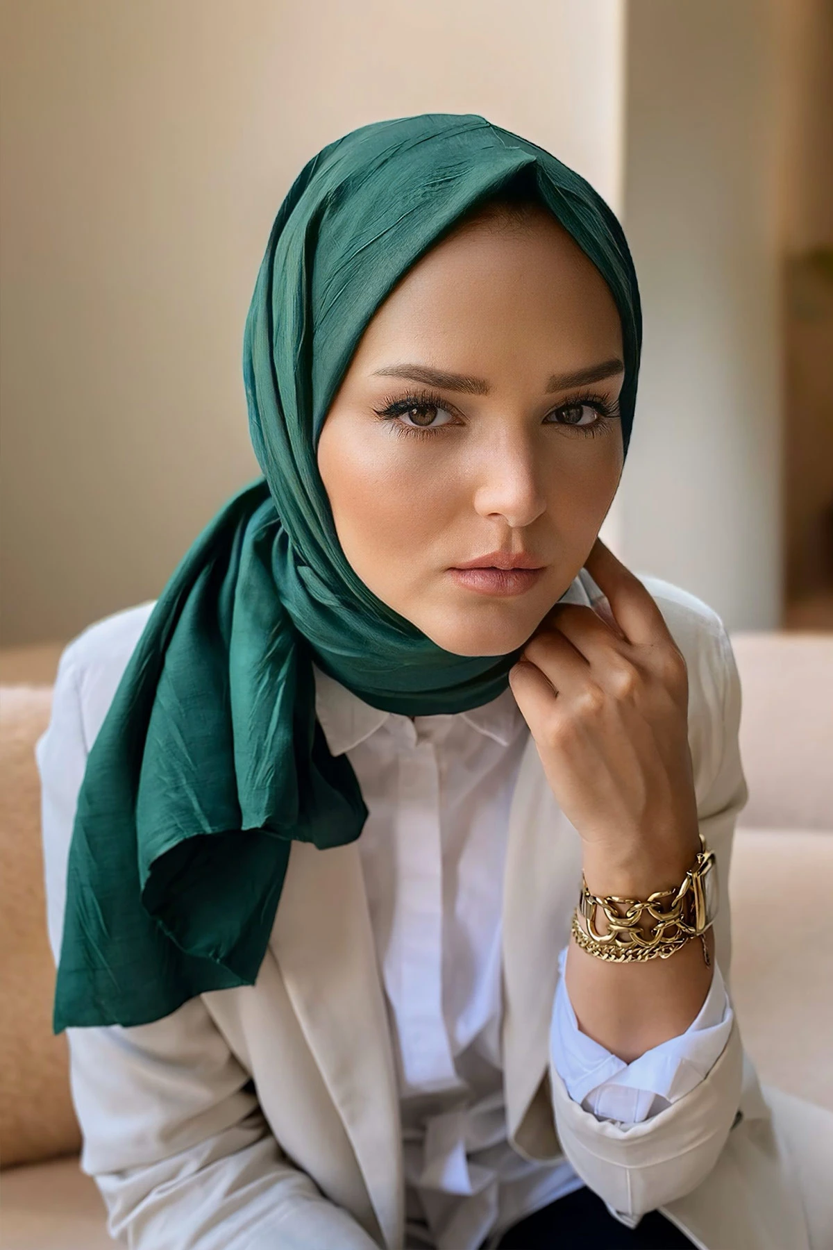 Zümrüt Yeşili 75x180 Piliseli Bambu Şal 282794