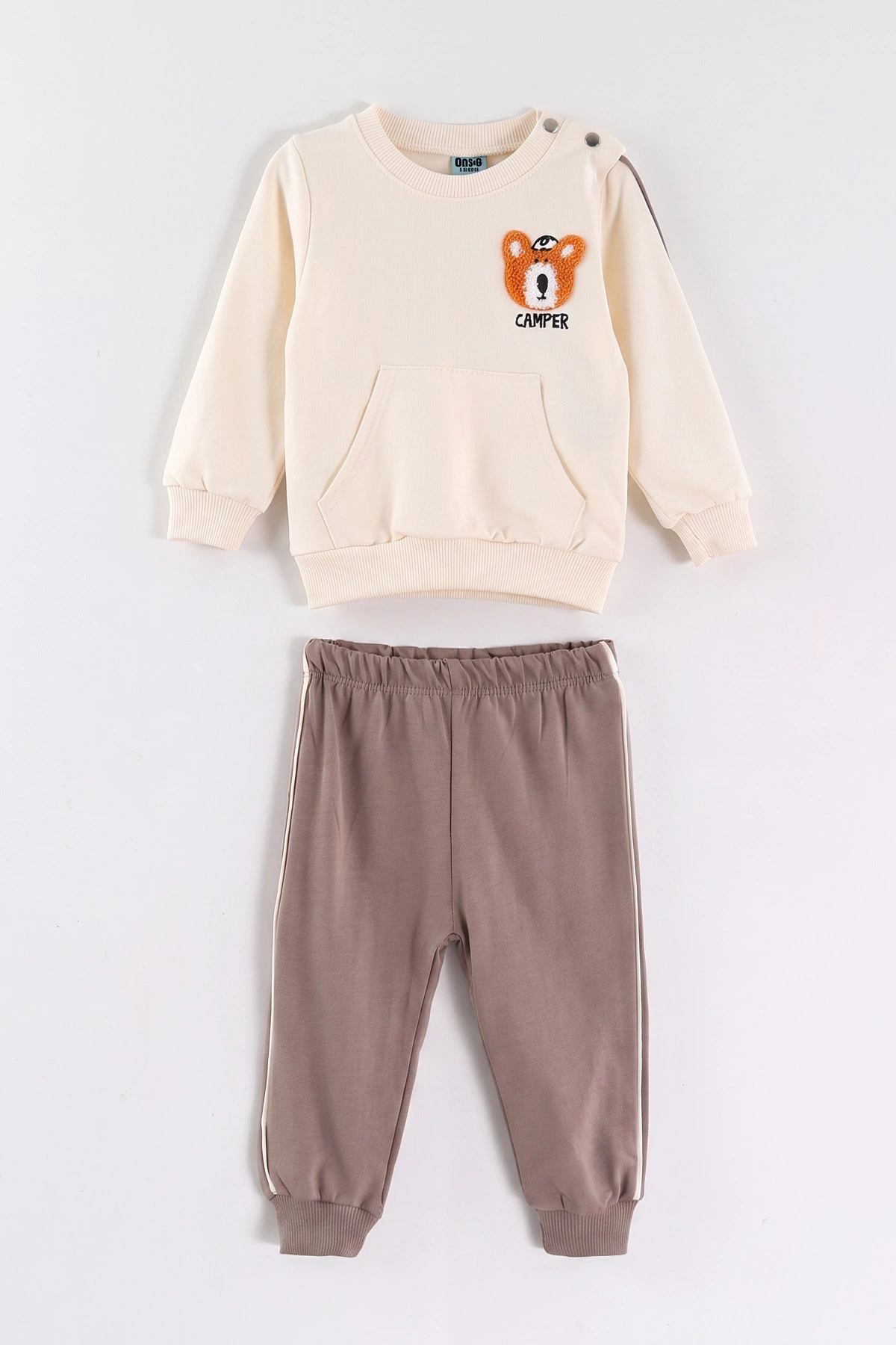 Kahve (9-24 Ay)Ayıcık Süzene Nakışlı İki İp Erkek Bebek Takım 475546