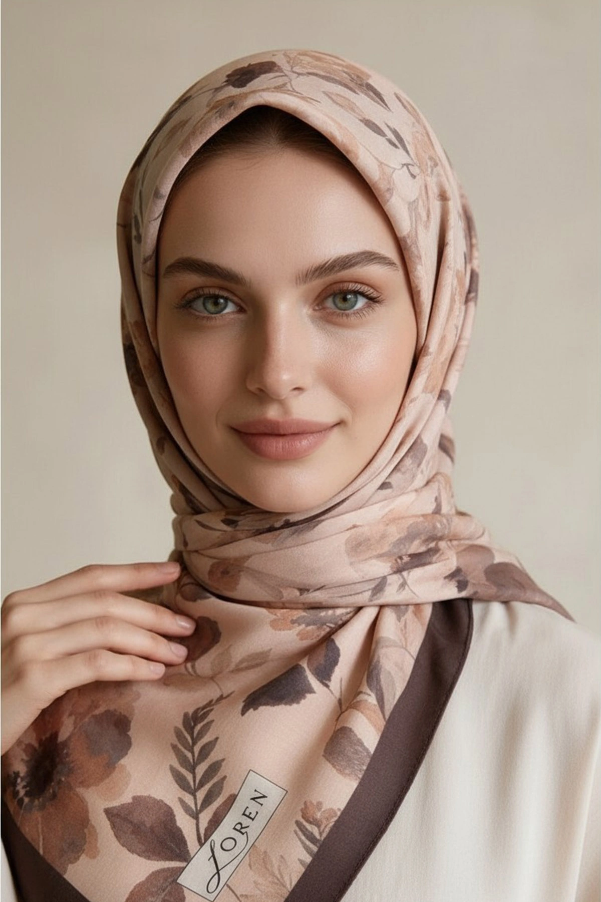Kahve 90x90 Cm Dijital Baskılı Rosalie Desen Soft Eşarp 498541