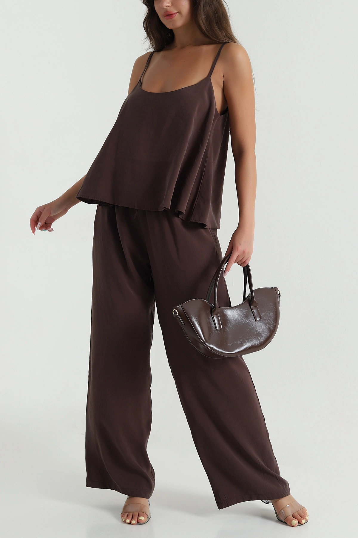 Kahve Askılı Tencel Kadın İkili Takım 471655
