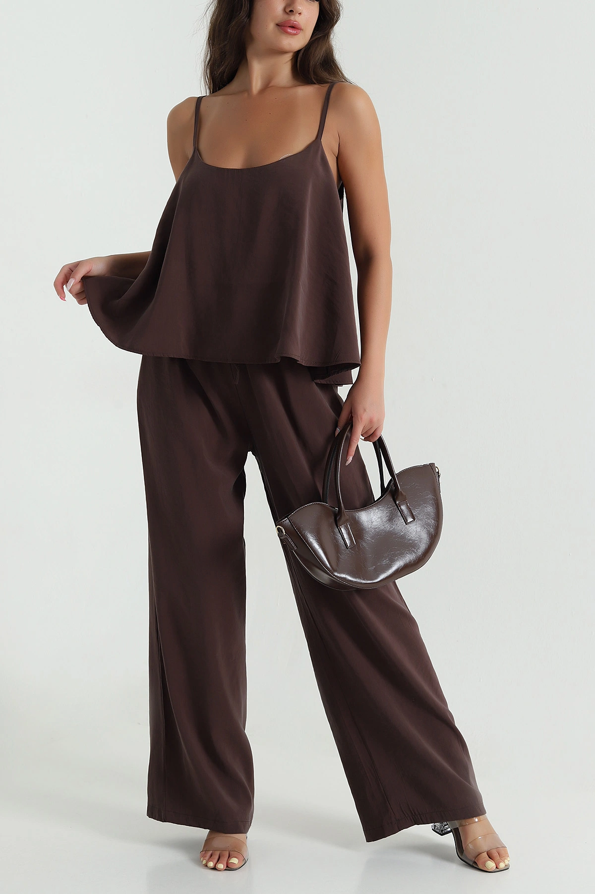 Kahve Askılı Tencel Kadın İkili Takım 471655