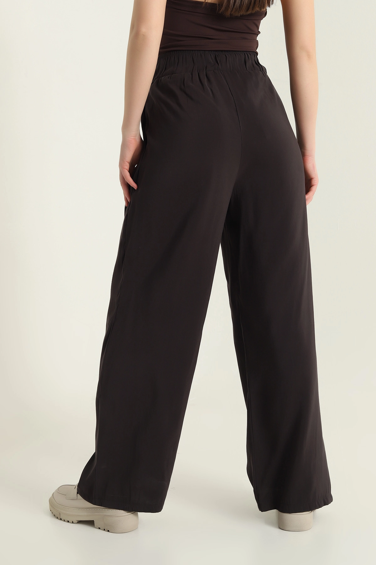 Kahve Beli Lastikli Modal Kadın Pantolon 429346
