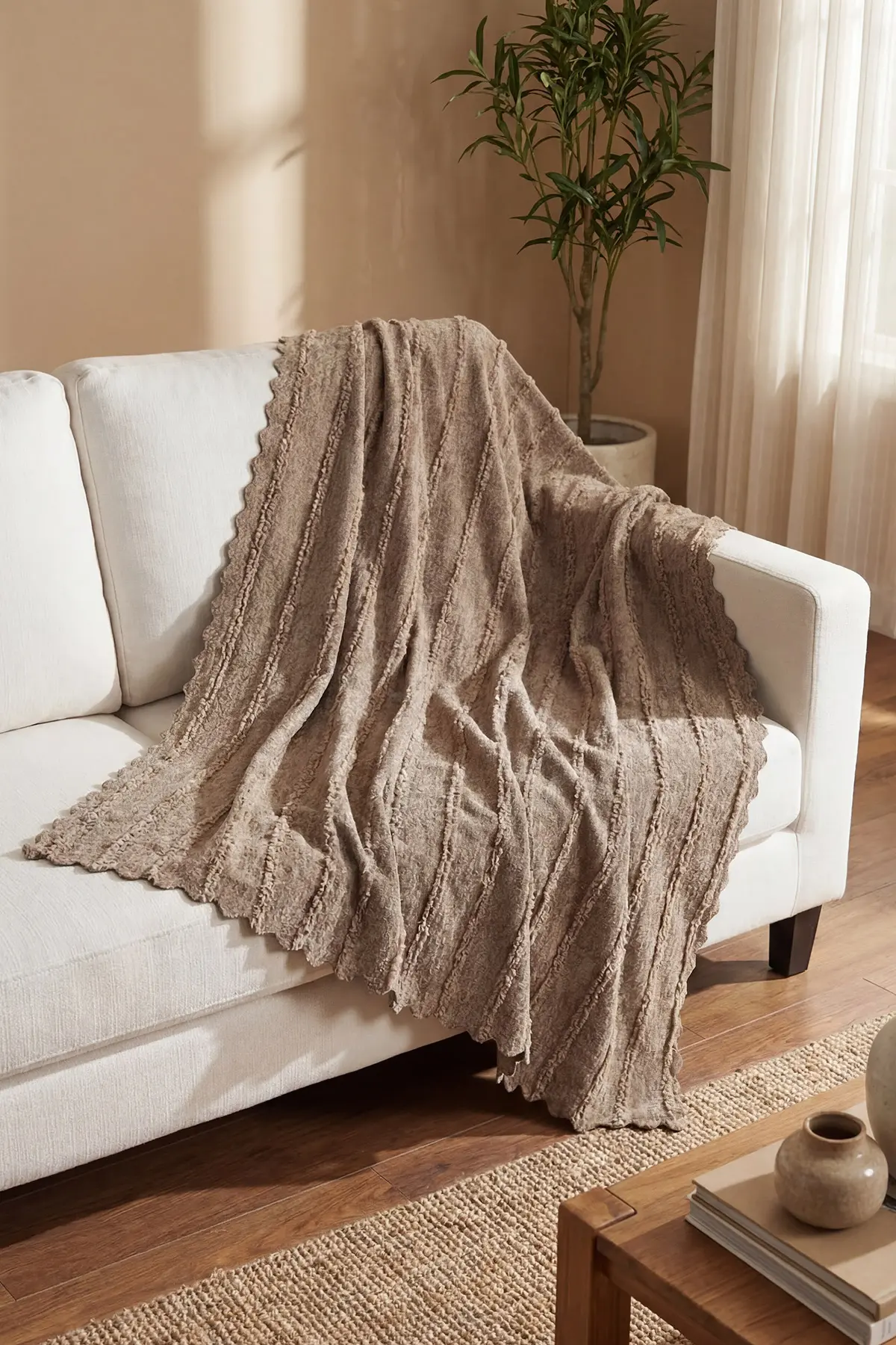 Kahve Bella Home 175x215 Cm Desenli Sakallı Koltuk Örtüsü 446508