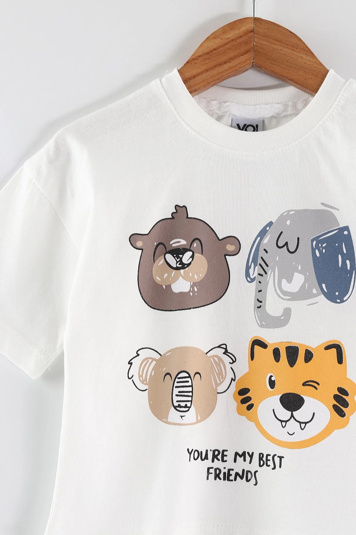 Kahve Beyaz (0-4 Yaş) Fil ve Koala Baskılı Şortlu Erkek Çocuk Yazlık Takım 459842