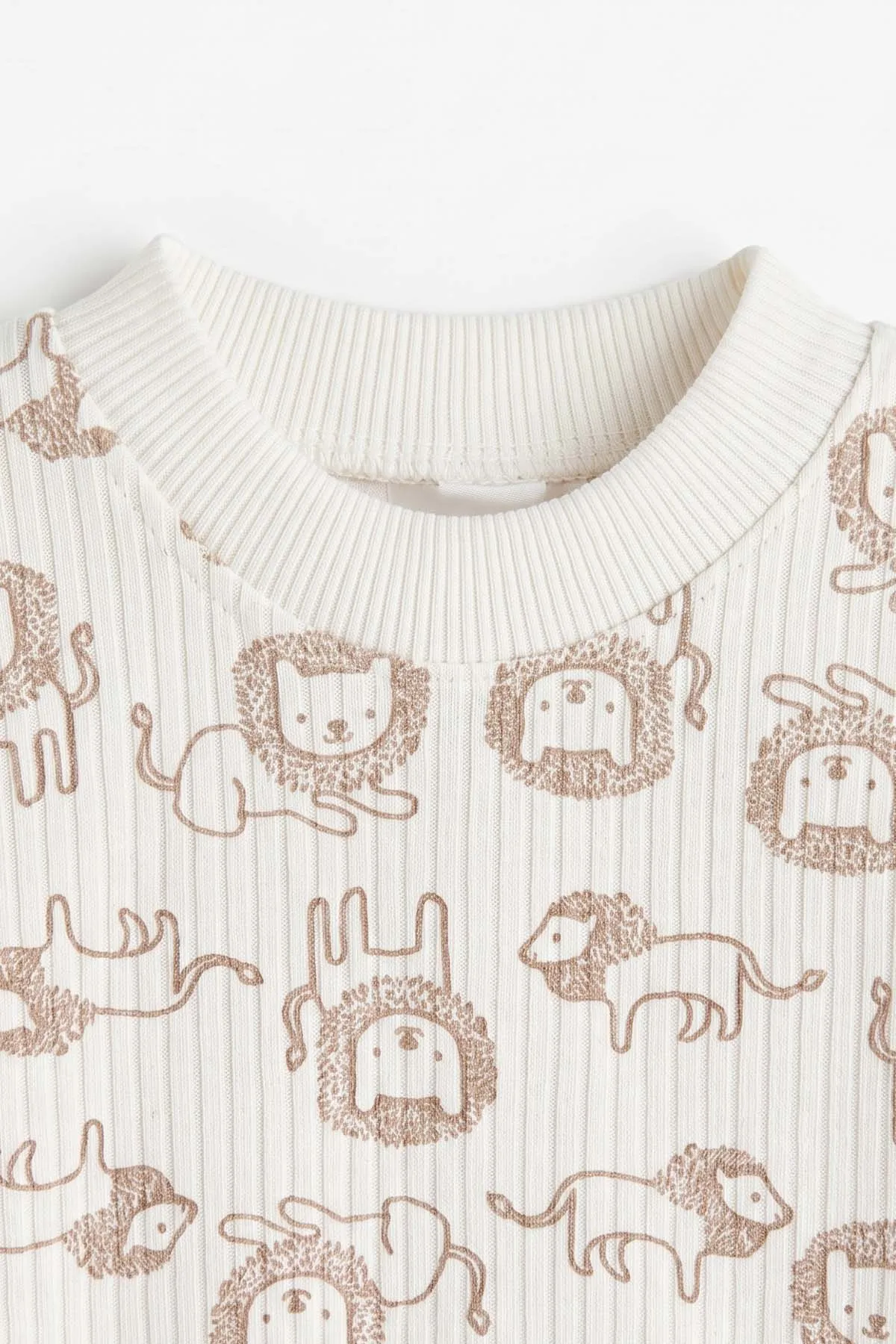 Kahve Beyaz  (1-3 Yaş) Aslan Desenli Raporlu Çocuk Pijama Takım 477331