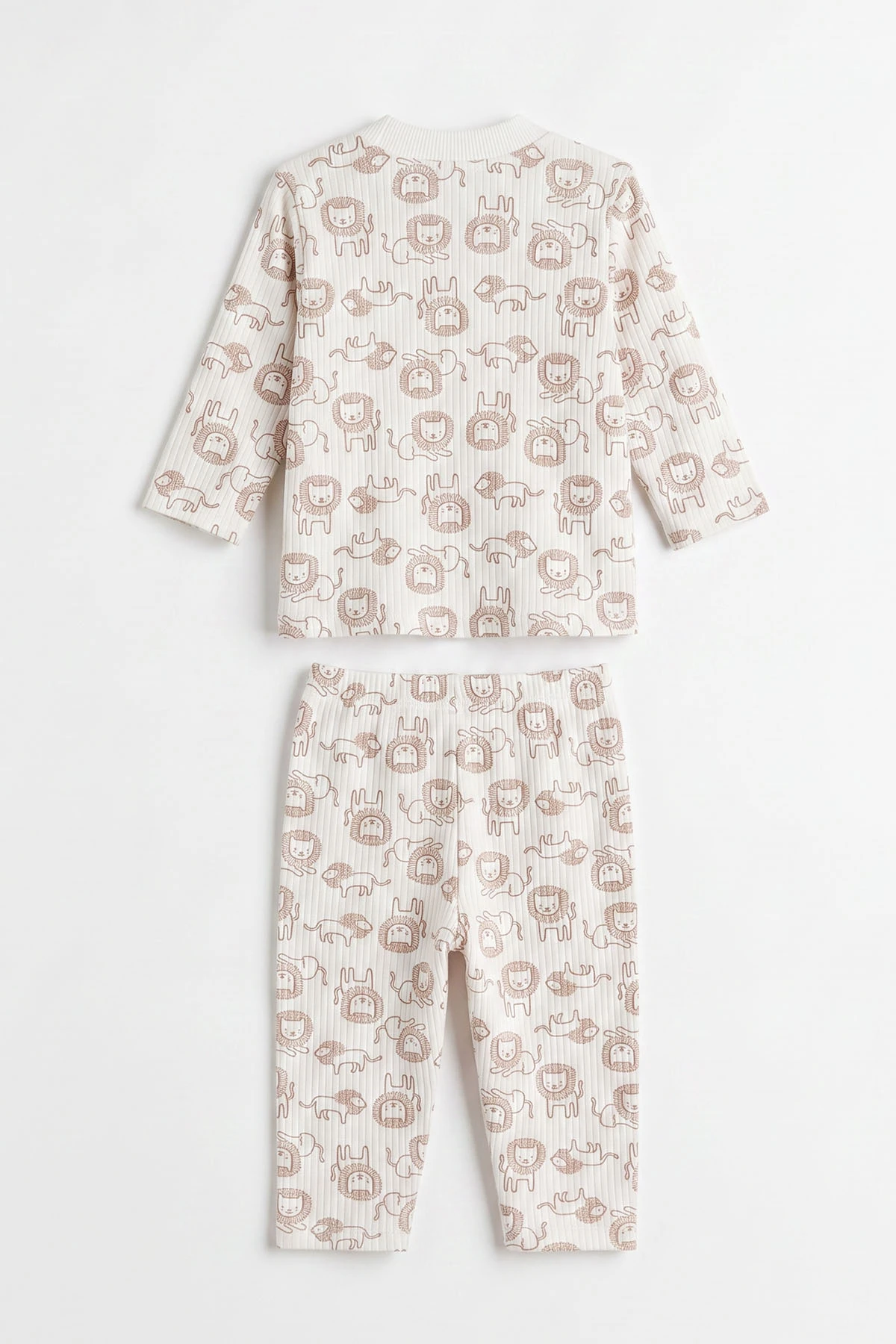 Kahve Beyaz  (1-3 Yaş) Aslan Desenli Raporlu Çocuk Pijama Takım 477331