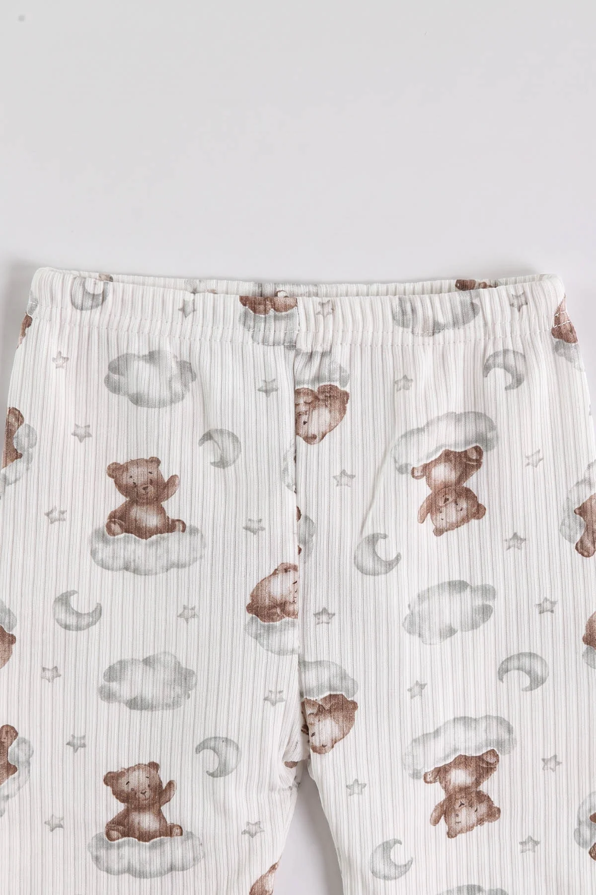 Kahve Beyaz (1-3 Yaş) Bulutlu Ayı  Baskılı Raporlu Çocuk Pijama Takım 477253