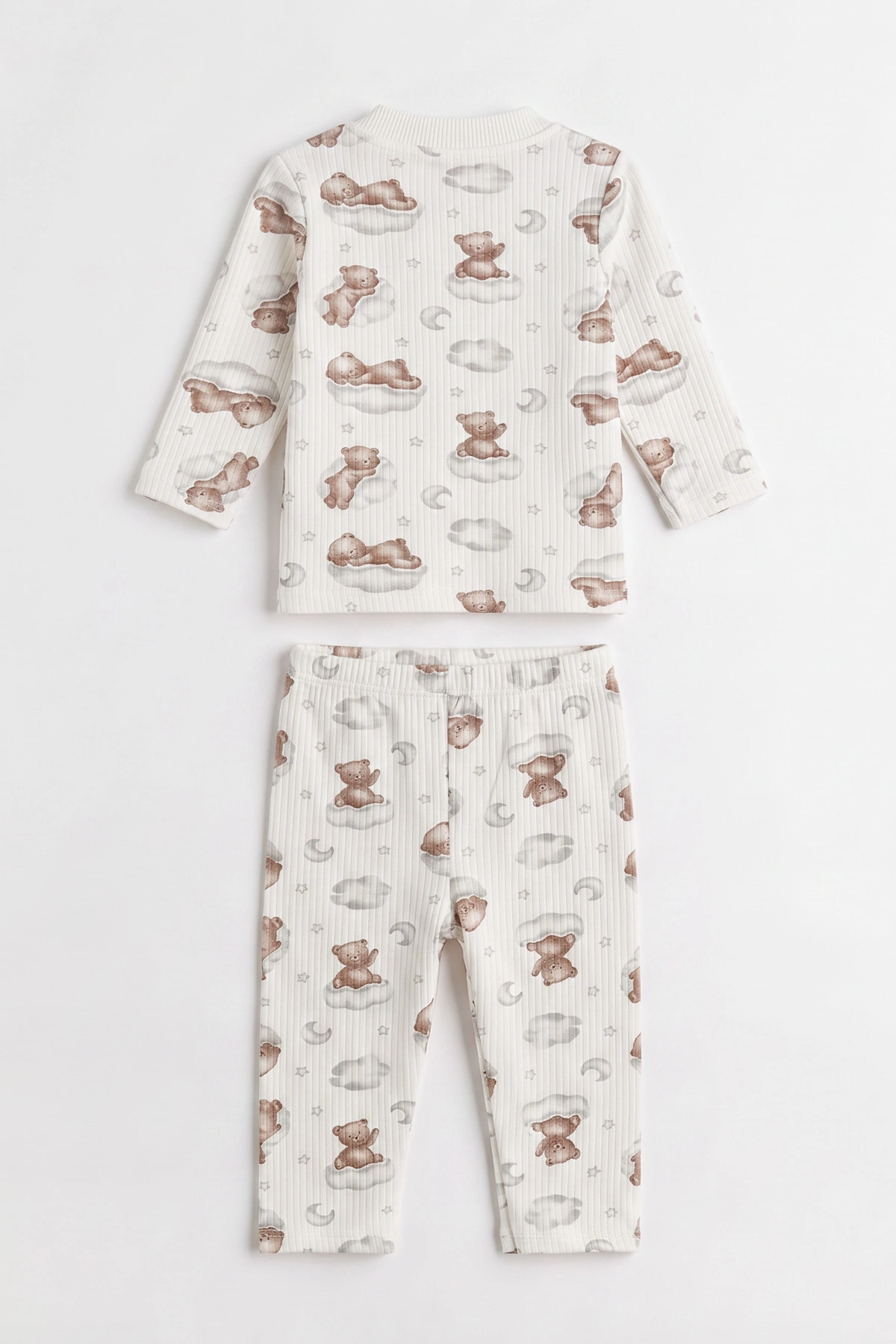 Kahve Beyaz (1-3 Yaş) Bulutlu Ayı  Baskılı Raporlu Çocuk Pijama Takım 477253