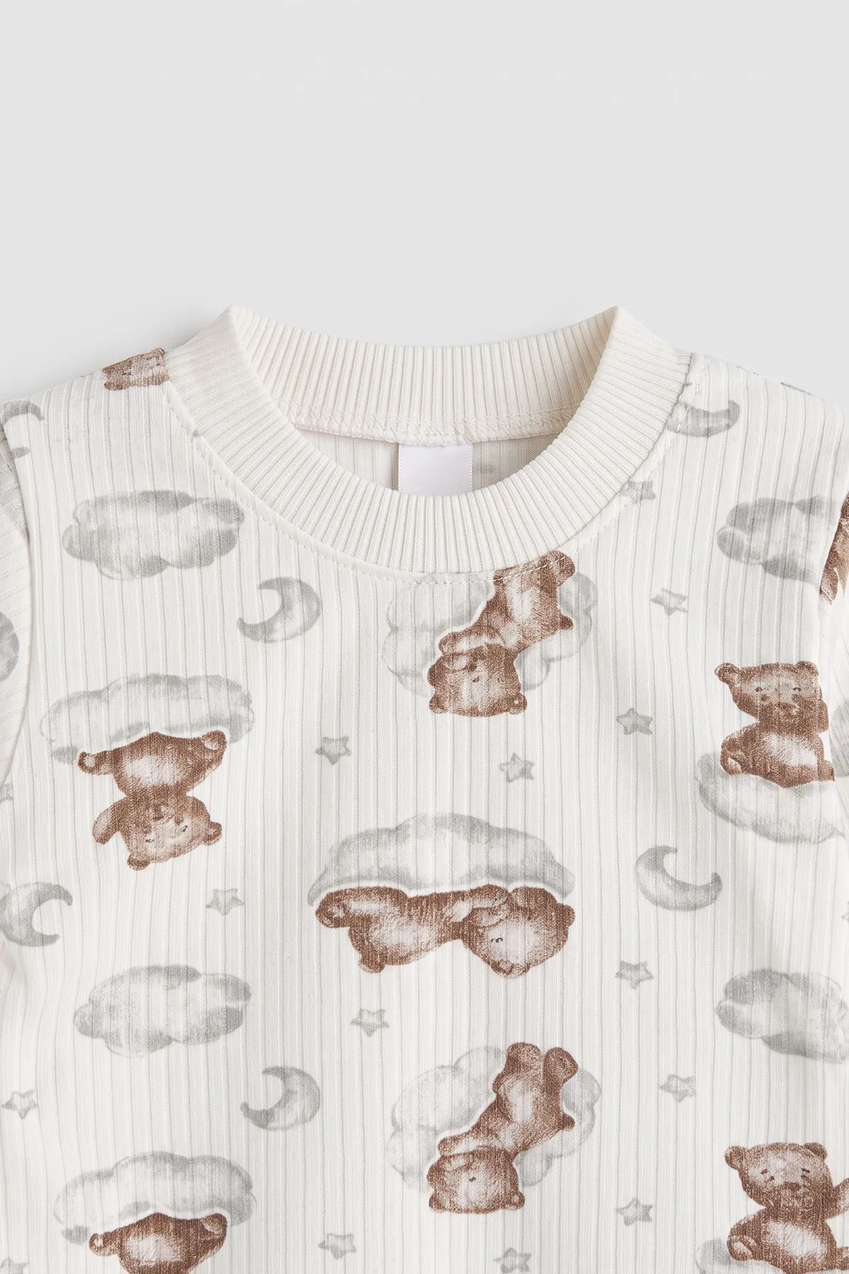 Kahve Beyaz (1-3 Yaş) Bulutlu Ayı  Baskılı Raporlu Çocuk Pijama Takım 477253
