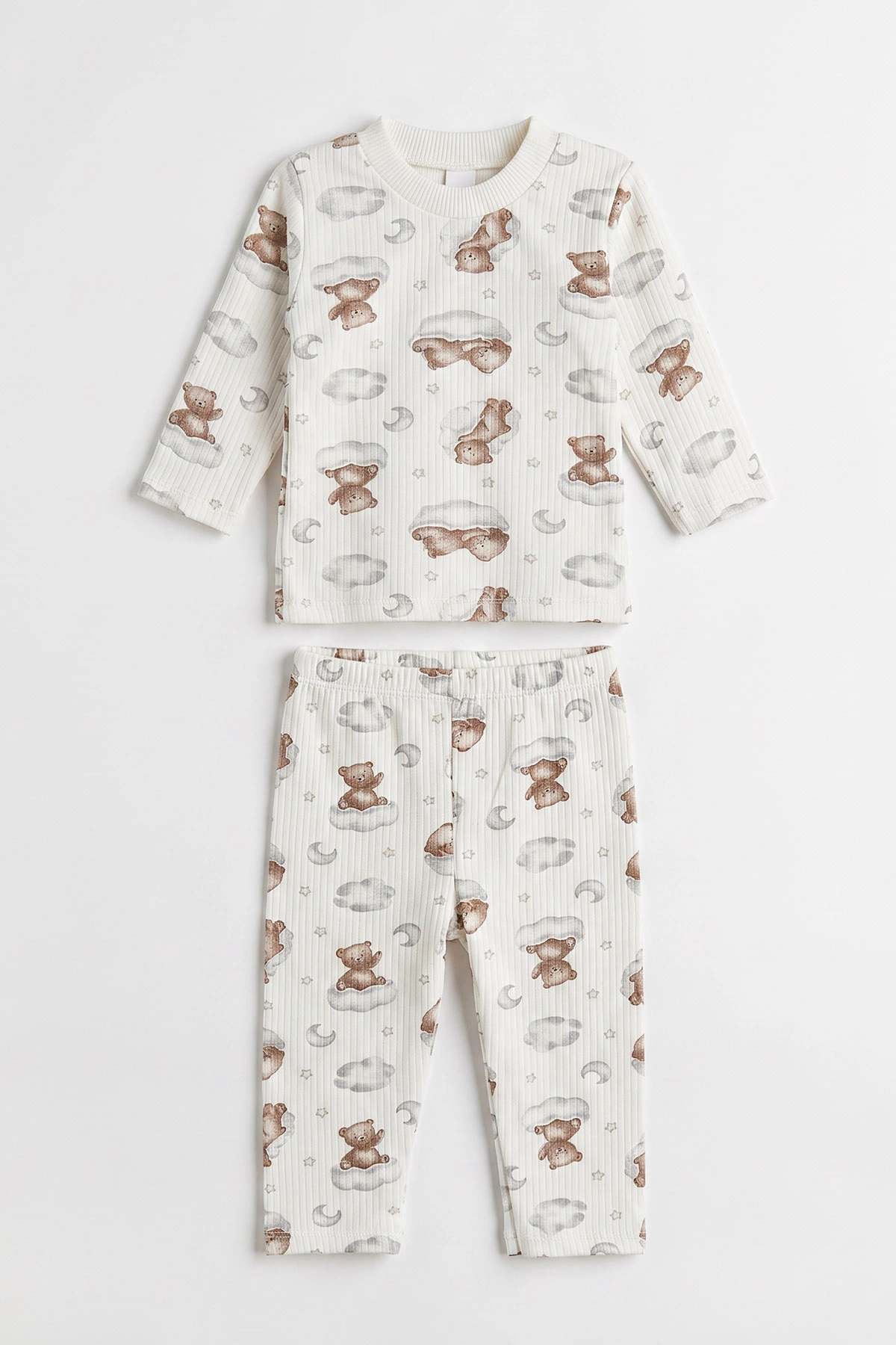 Kahve Beyaz (1-3 Yaş) Bulutlu Ayı  Baskılı Raporlu Çocuk Pijama Takım 477253