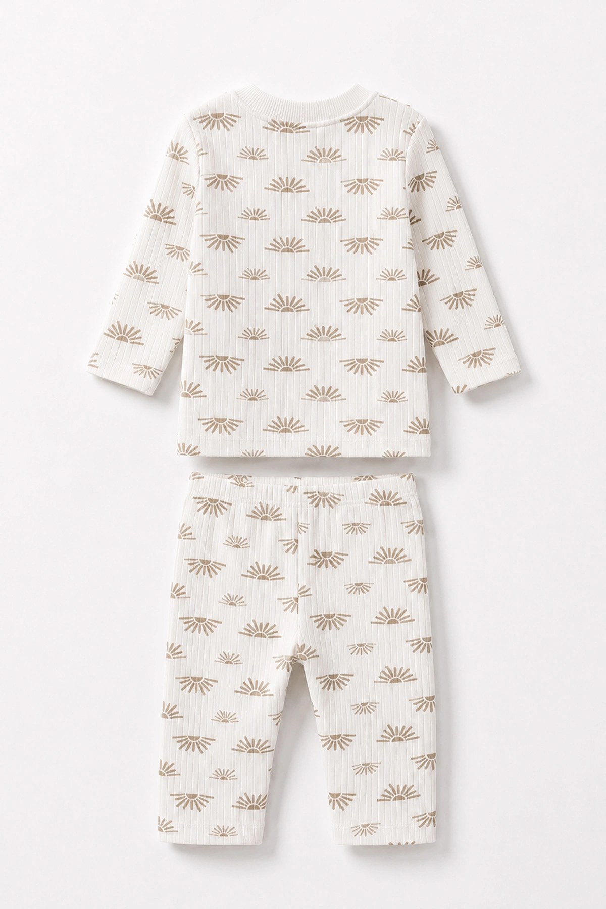 Kahve Beyaz   (1-3 Yaş) Güneş Desen Raporlu Çocuk Pijama Takım 477347