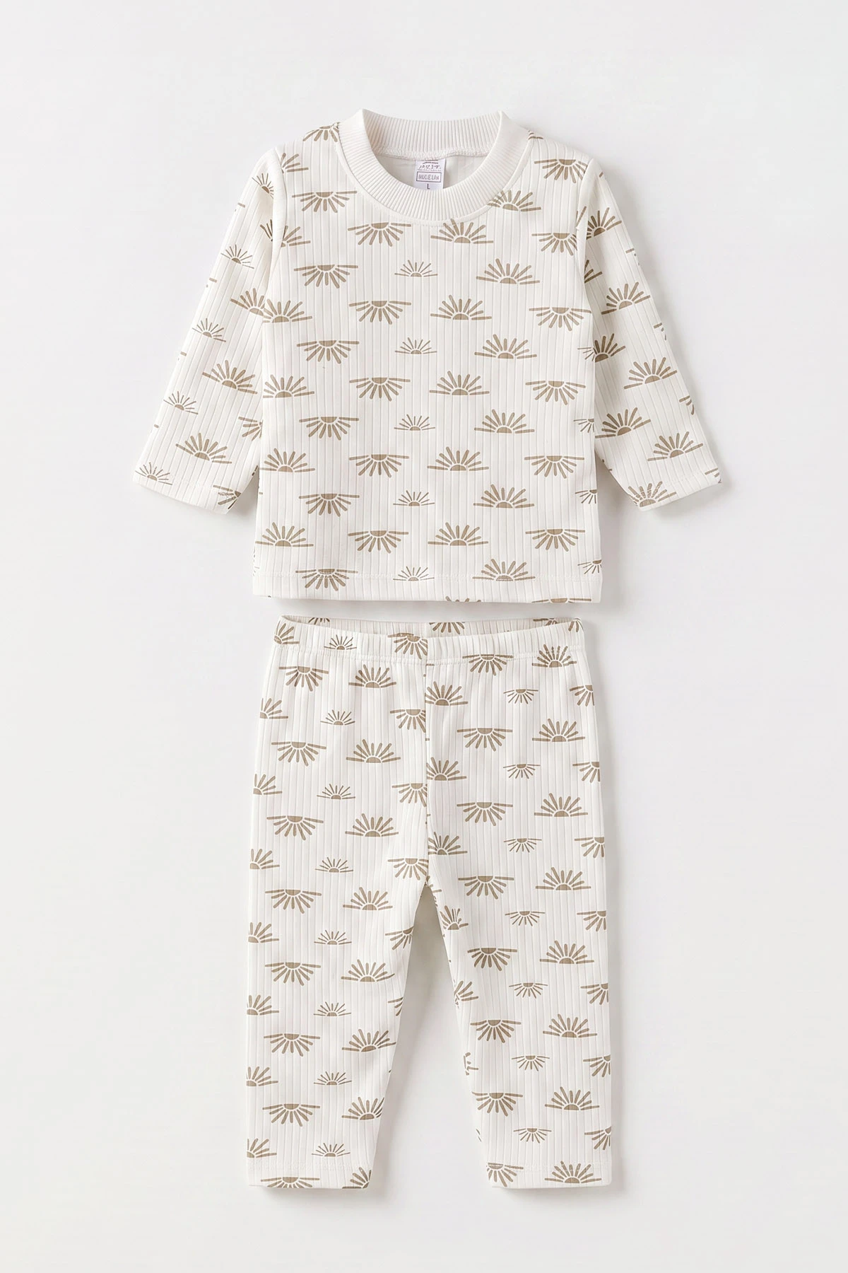 Kahve Beyaz   (1-3 Yaş) Güneş Desen Raporlu Çocuk Pijama Takım 477347
