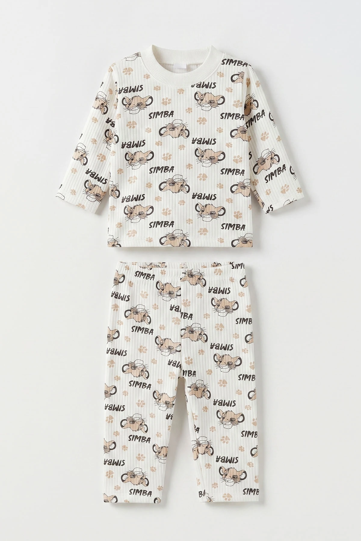 Kahve Beyaz  (1-3 Yaş) Simba Desenli Raporlu Çocuk Pijama Takım 477339