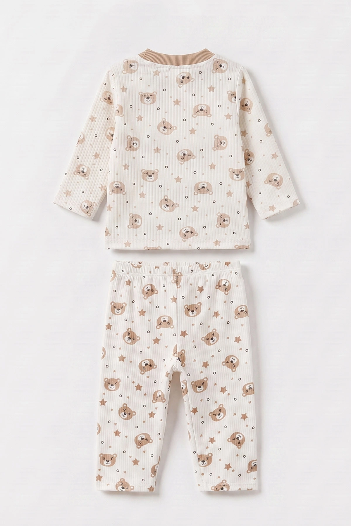Kahve Beyaz (1-3 Yaş) Yıldız Desenli Raporlu Çocuk Pijama Takım 477263