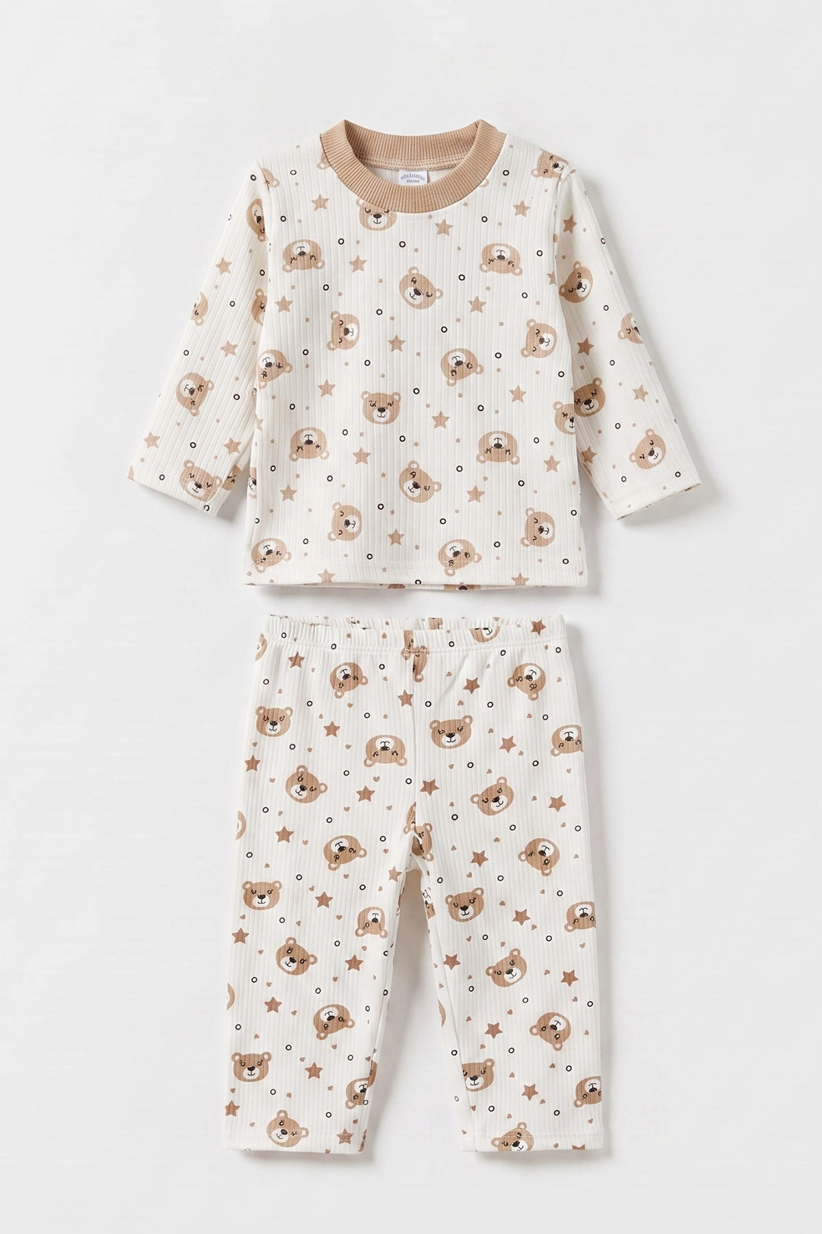 Kahve Beyaz (1-3 Yaş) Yıldız Desenli Raporlu Çocuk Pijama Takım 477263