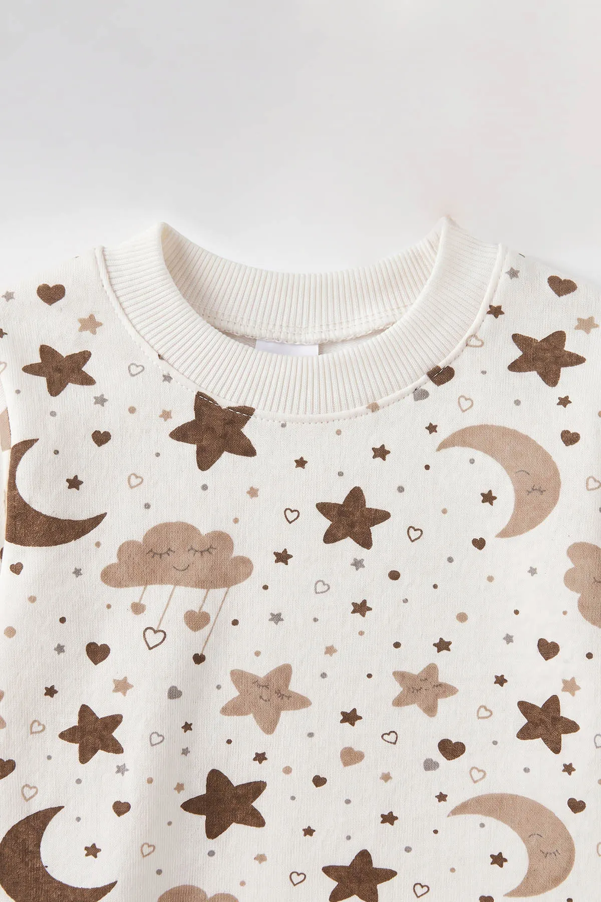 Kahve Beyaz   (1-3 Yaş) Yıldız ve Bulut Desenli  Çocuk Pijama Takım 477359