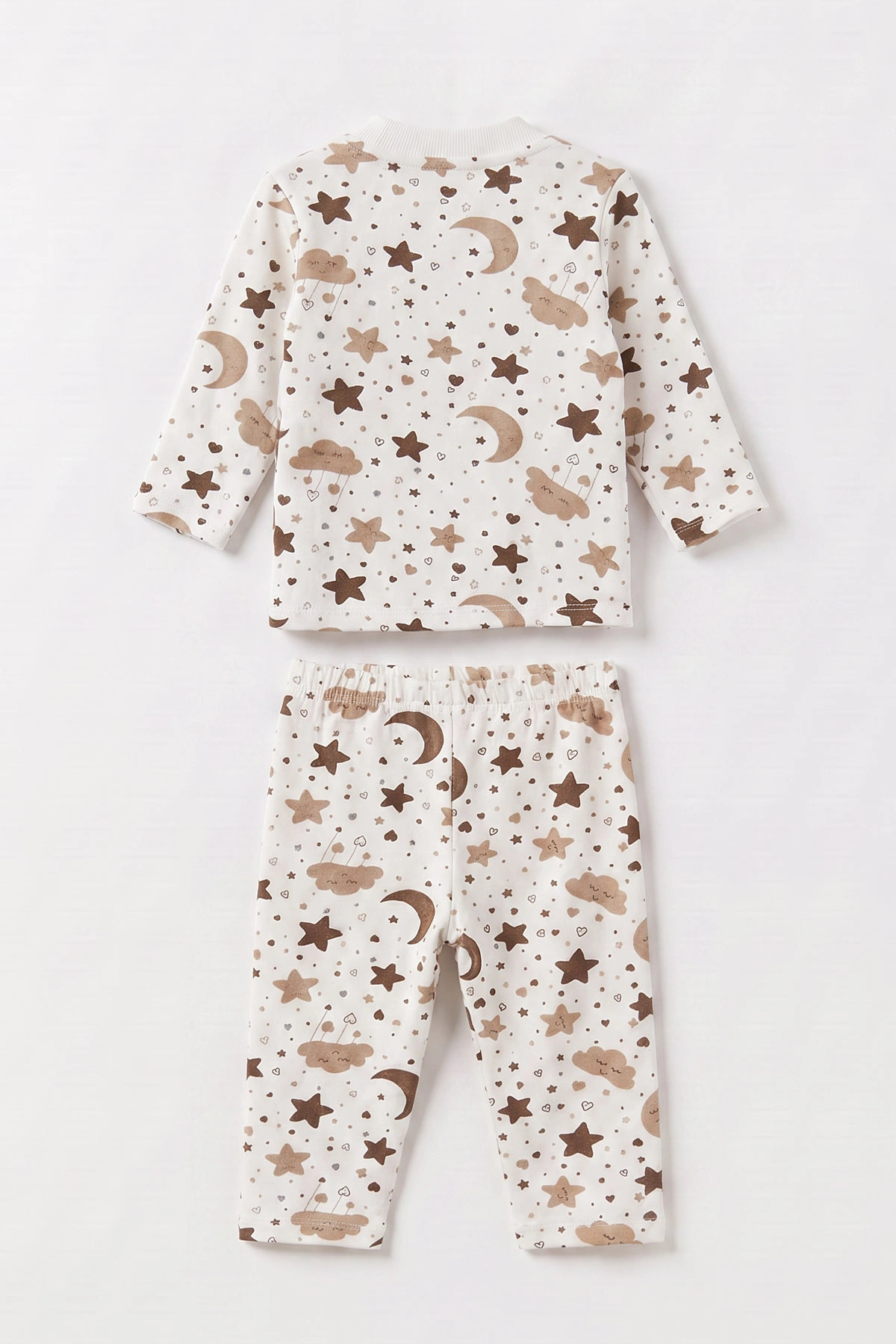 Kahve Beyaz   (1-3 Yaş) Yıldız ve Bulut Desenli  Çocuk Pijama Takım 477359