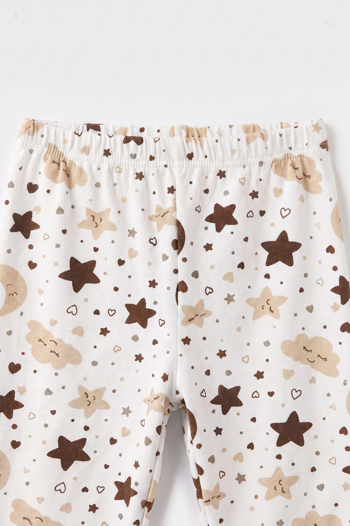 Kahve Beyaz   (1-3 Yaş) Yıldız ve Bulut Desenli  Çocuk Pijama Takım 477359