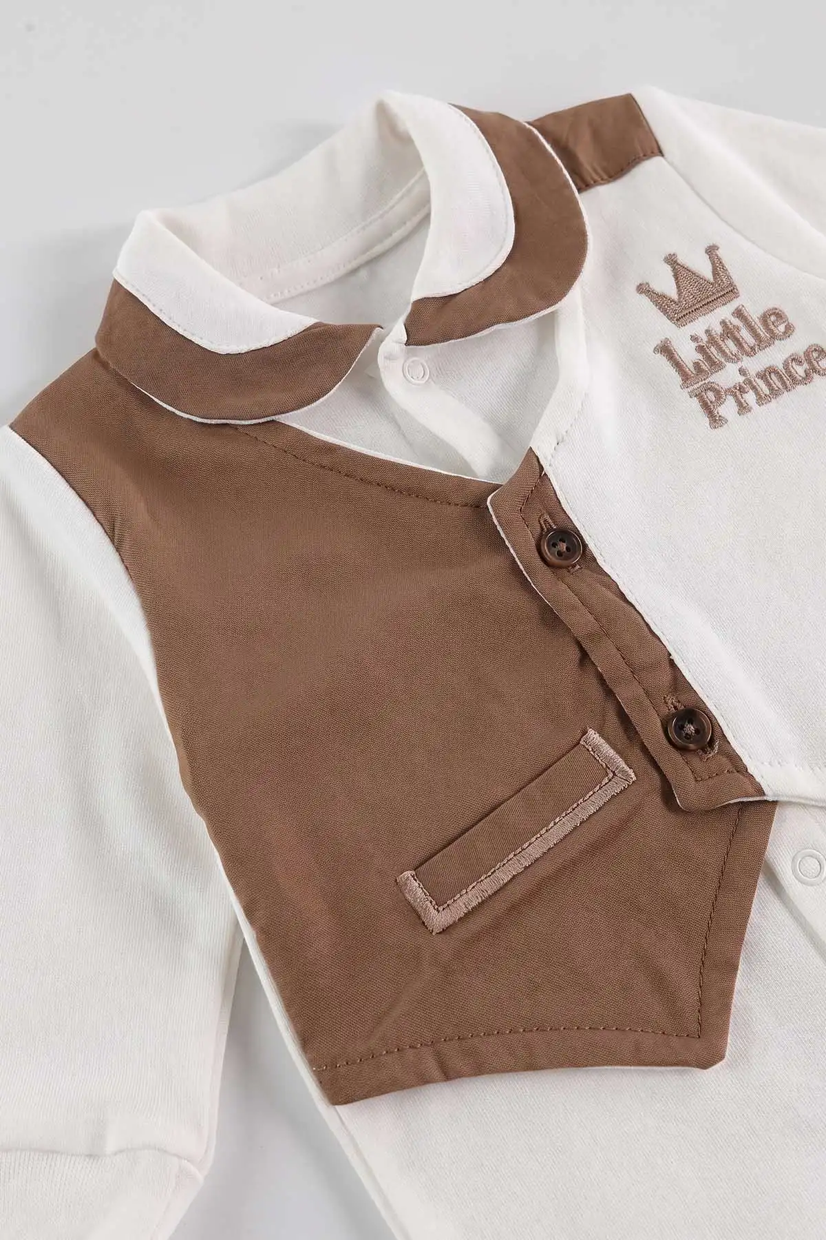 Kahve Beyaz(0-3 Ay)Little Prince Nakışlı Tulum, Battaniye ve 7'li Hastane Çıkış Seti 476847