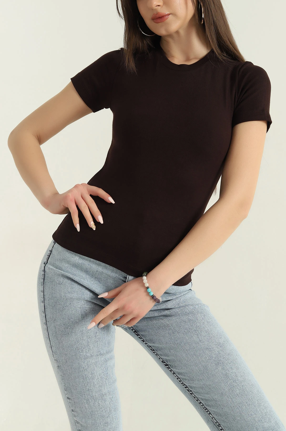Kahve Bisiklet Yaka Çilek Kumaş Bluz 350529
