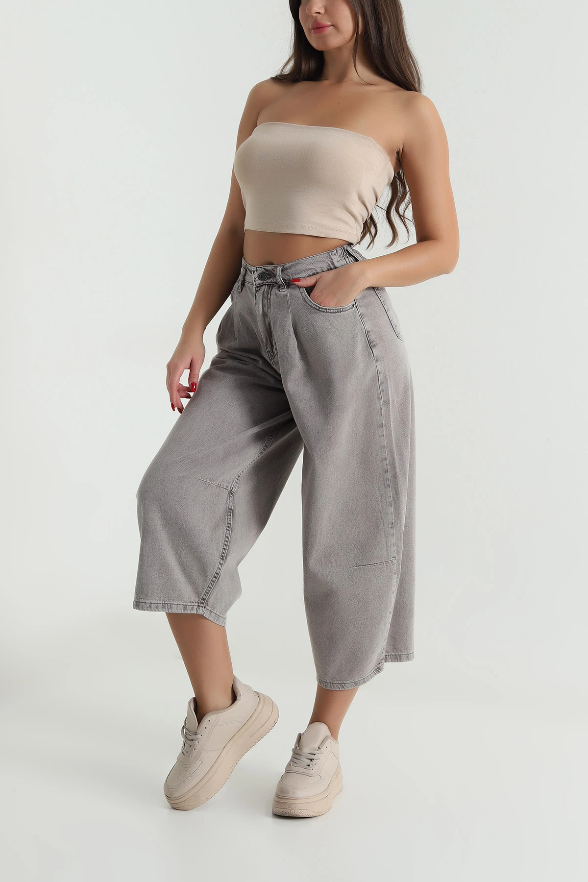 Kahve Cepli Balon Kadın Denim Pantolon 492225
