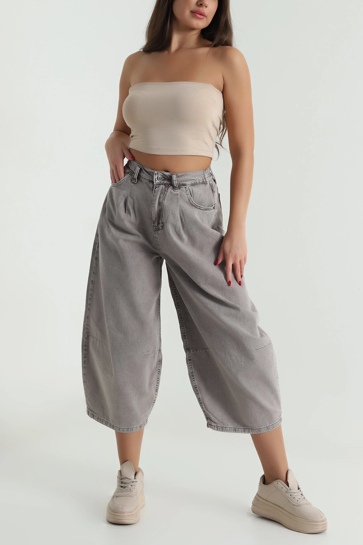 Kahve Cepli Balon Kadın Denim Pantolon 492225