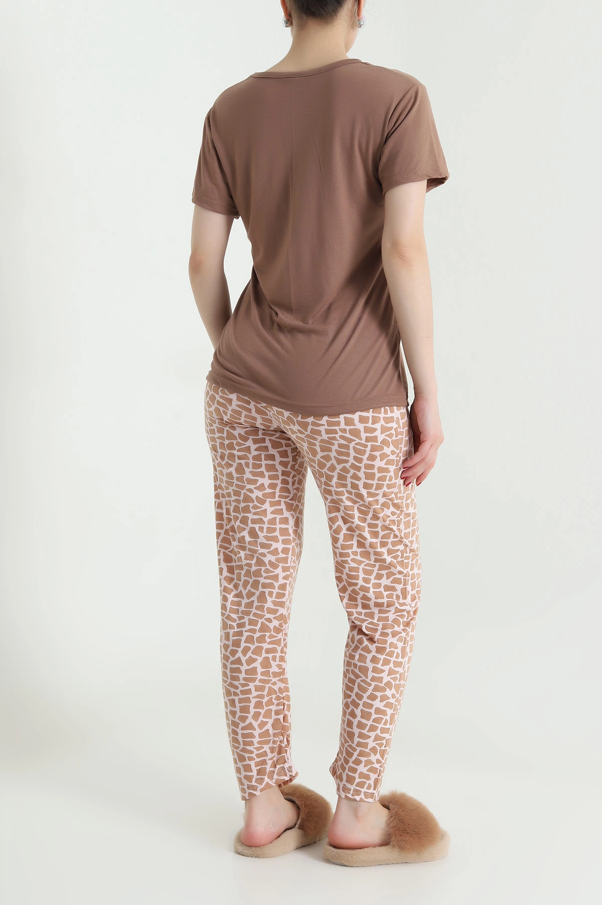 Kahve Desenli Viskon Kadın Pijama Takımı 466612