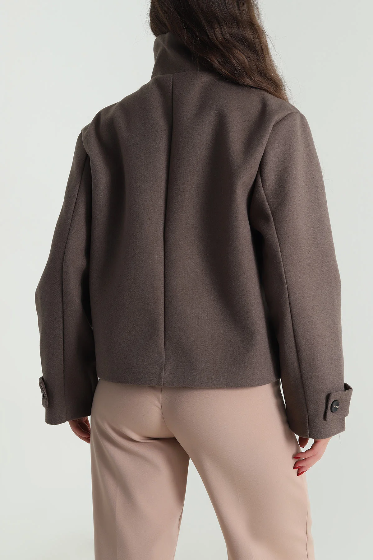 Kahve Dik Yaka Kaşe Kadın Mont 492349