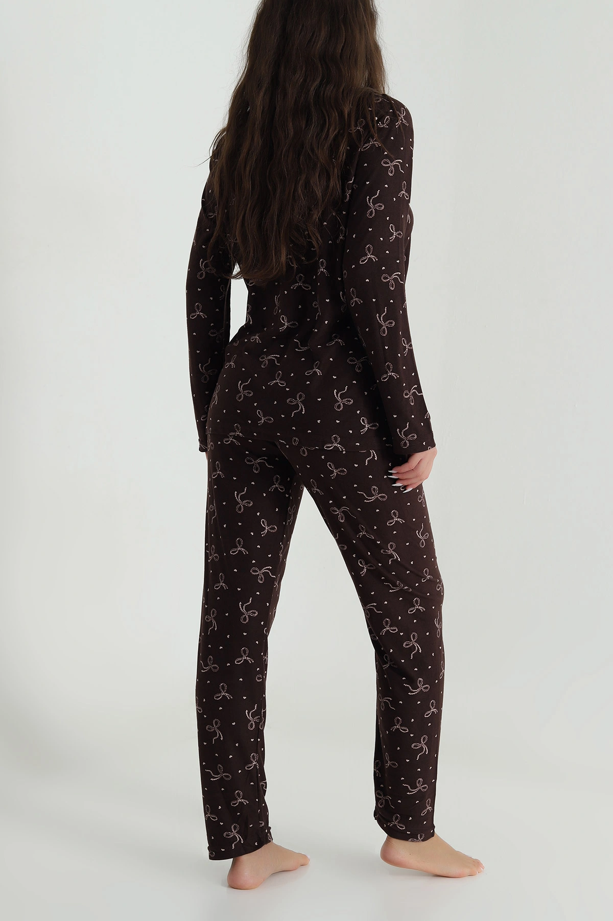 Kahve Düğmeli Süet Kadın Pijama Takımı 486269