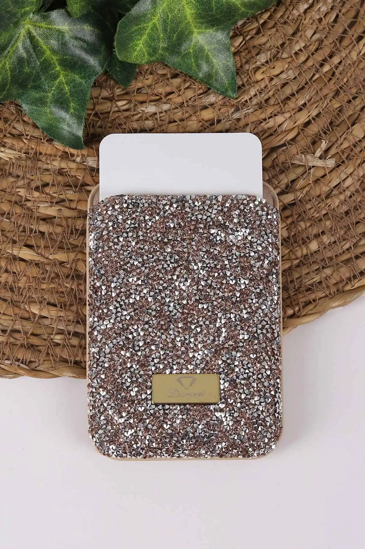Kahve Iphone Uyumlu Diamond Wallet Case - Taşlı Magsafe Kartlık - Telefon Kartlığı 431864