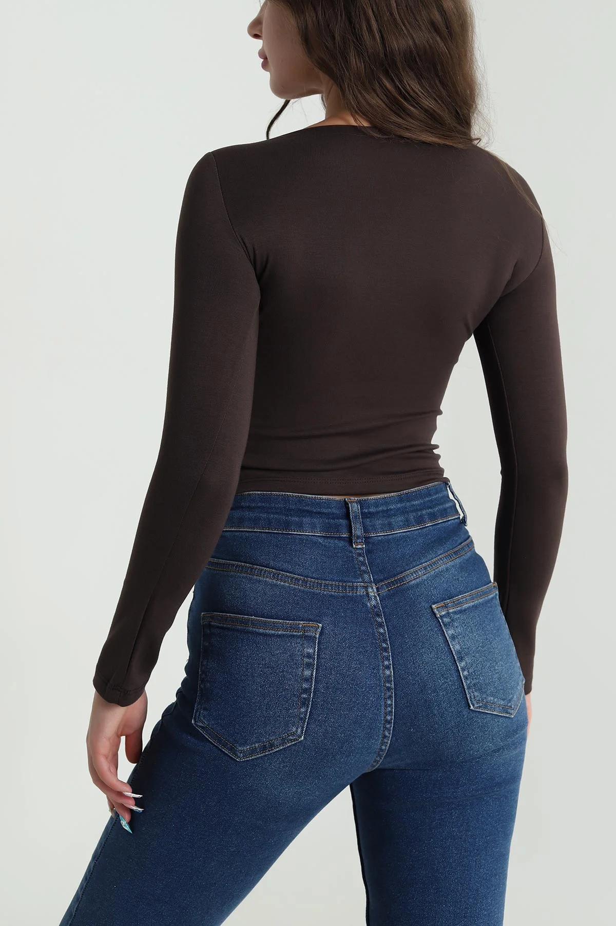 Kahve Kayık Yaka Uzun Kol Oysho Kadın Bluz 484506