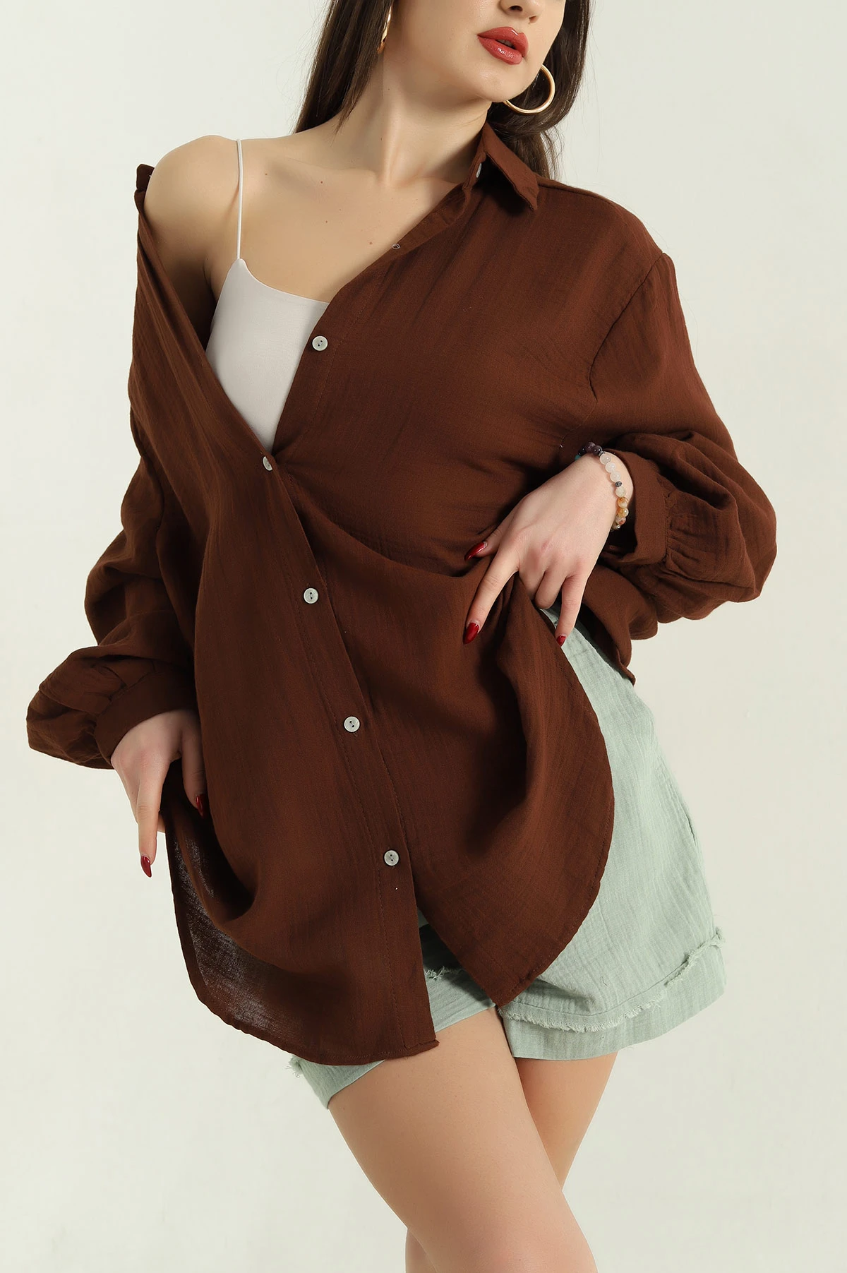 Kahve Müslin Bayan Gömlek Tunik 336944