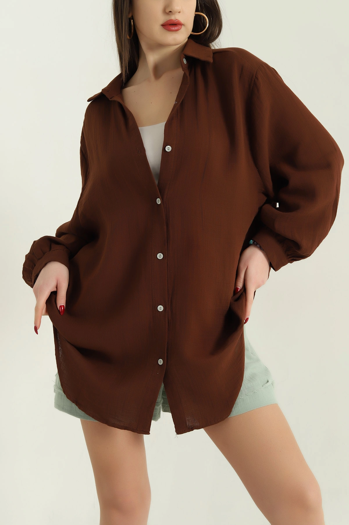 Kahve Müslin Bayan Gömlek Tunik 336944