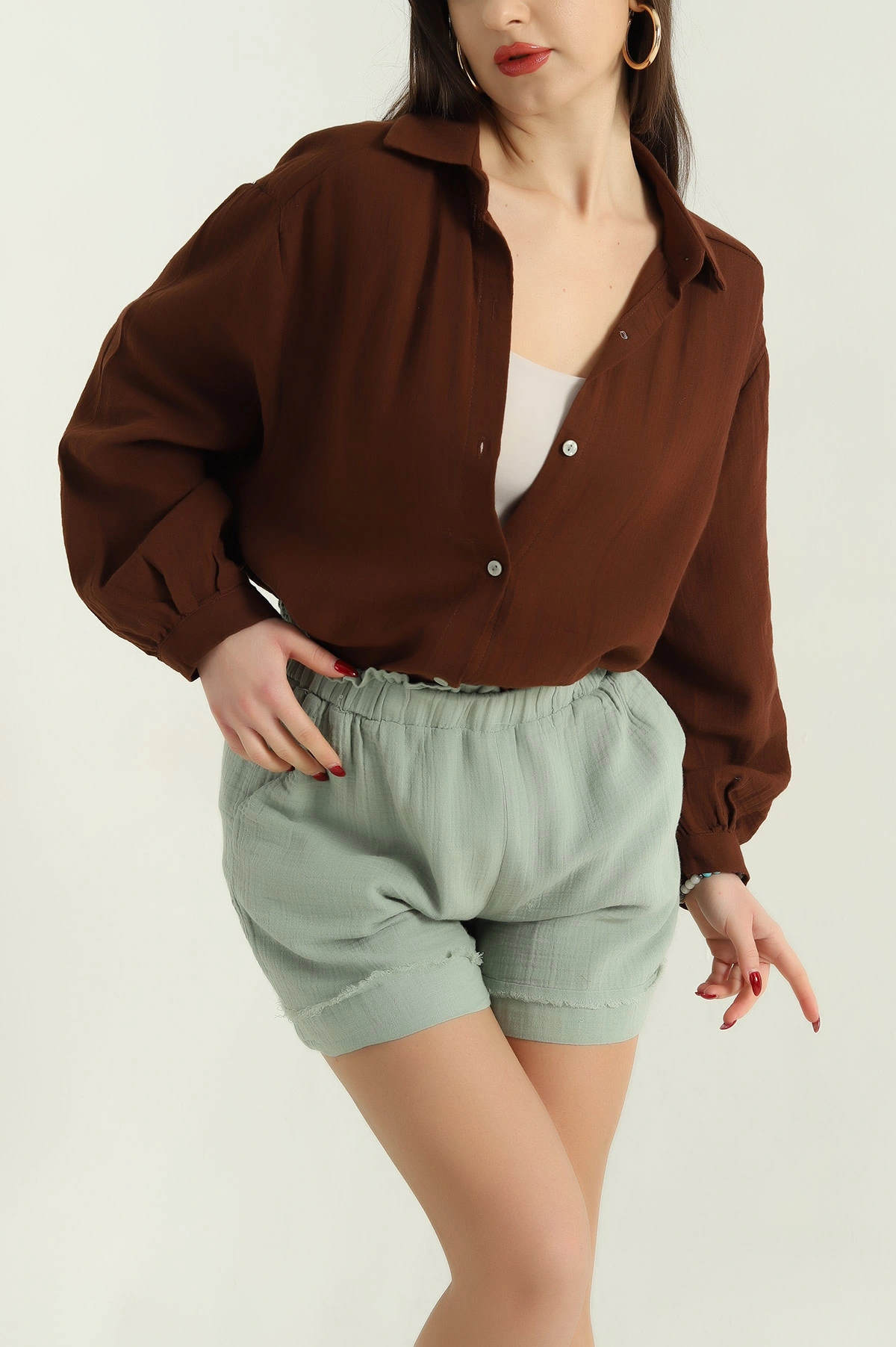Kahve Müslin Bayan Gömlek Tunik 336944