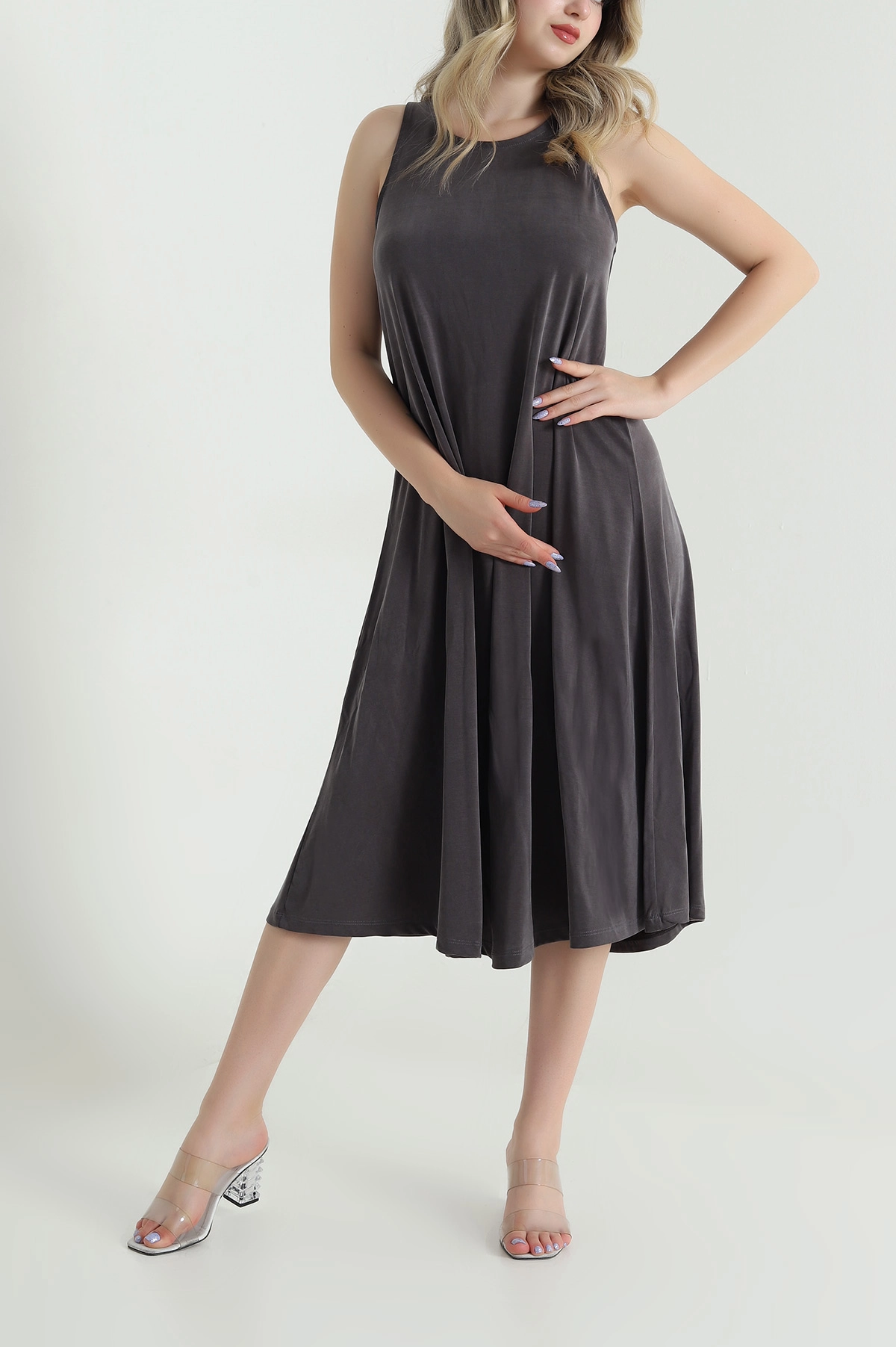 Kahve Kolsuz Modal Kadın Elbise 474492