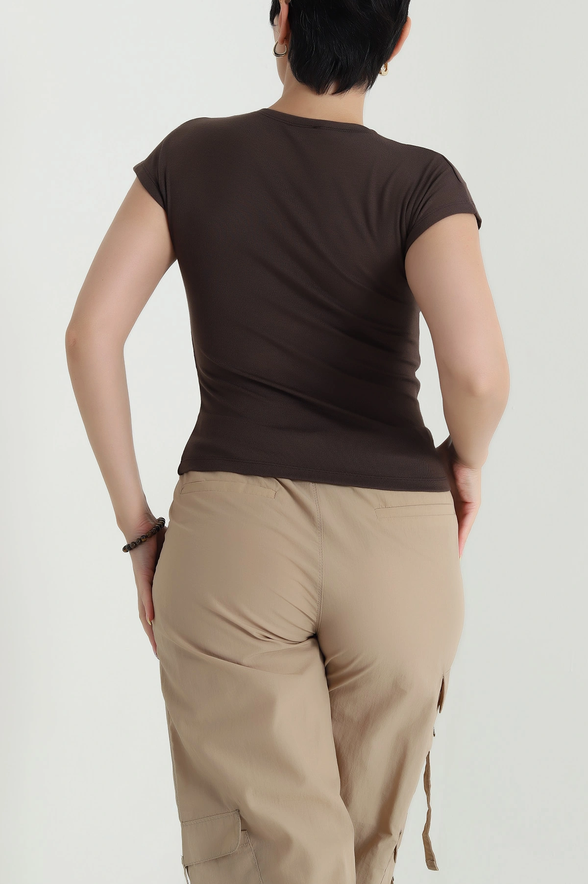 Kahve Likralı Buzzy Kadın Bady Bluz 467950