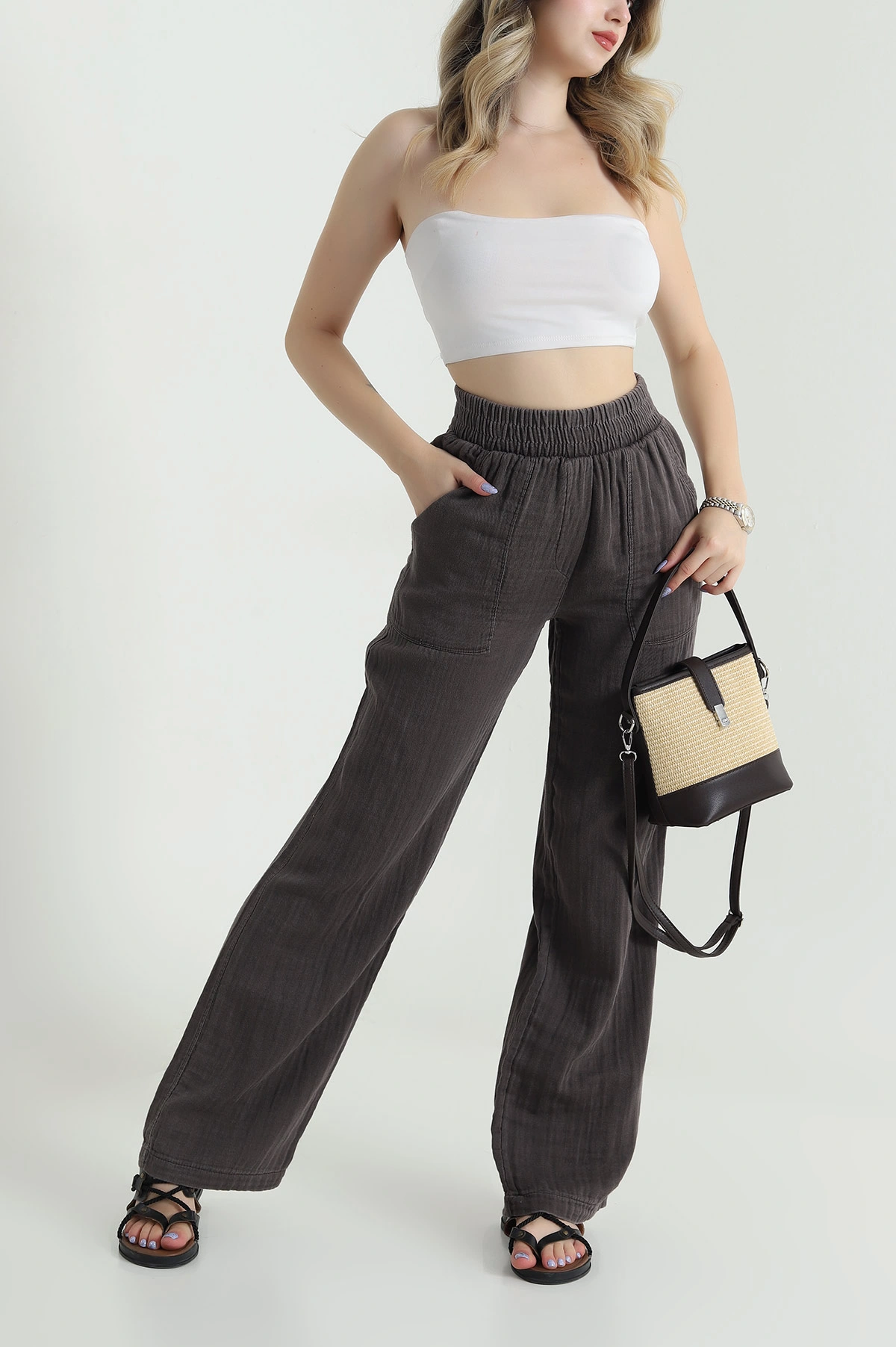 Kahve Müslin Gabardin Karyıkama Kadın Pantolon 474019