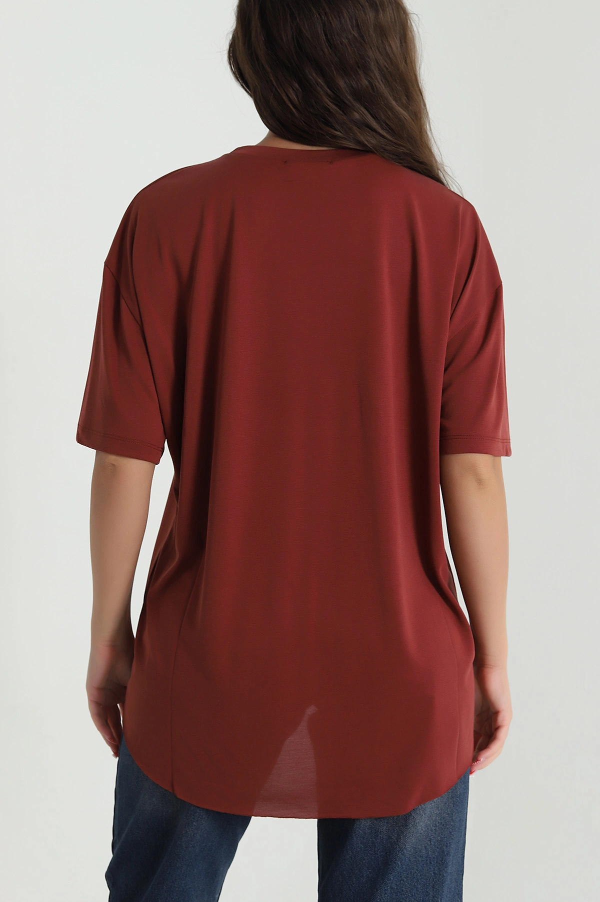 Kahve Oval Kesim Modal Kadın Tişört 472546